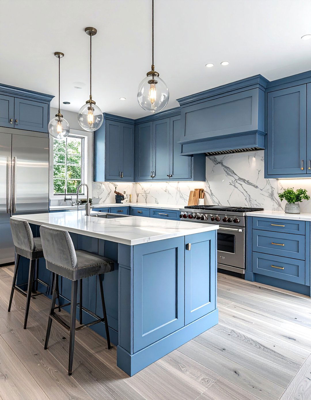 Oxford blue cabinets with light silver gray - 30 blue and gray kitchen ideas