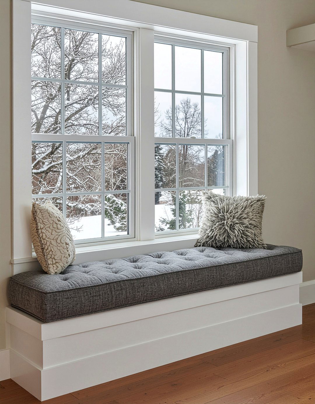 Padded window bench - 30 living room window bench ideas