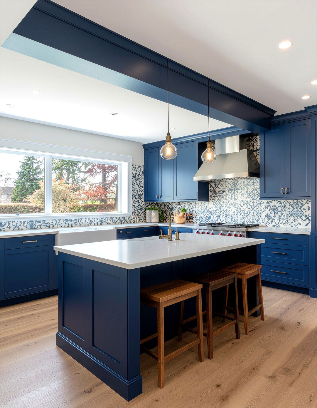 Painted Blue Kitchen Beams - 30 kitchen exposed beam ideas