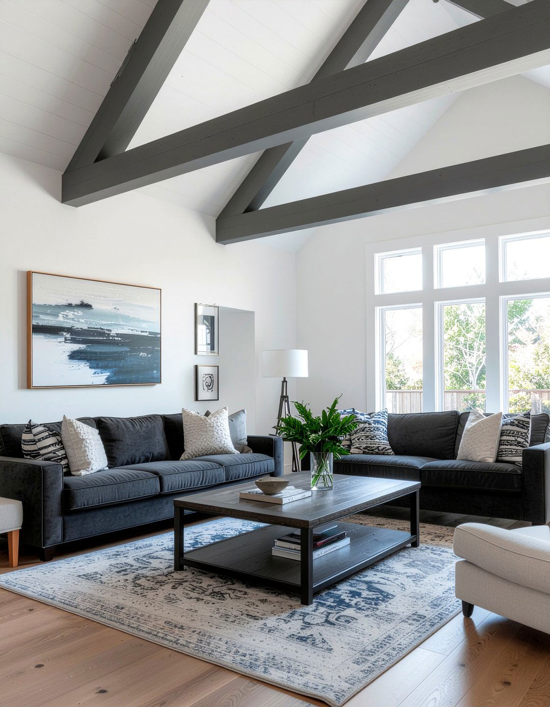 Painted Ceiling Beams - 30 living room vaulted ceiling ideas