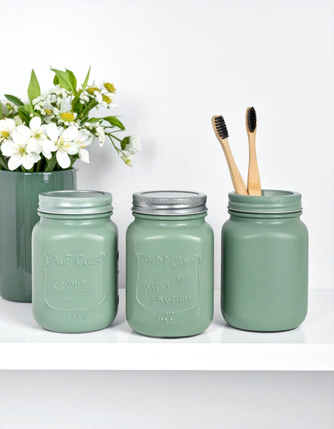 Painted Mason Jar Set - 30 bathroom upcycled ideas