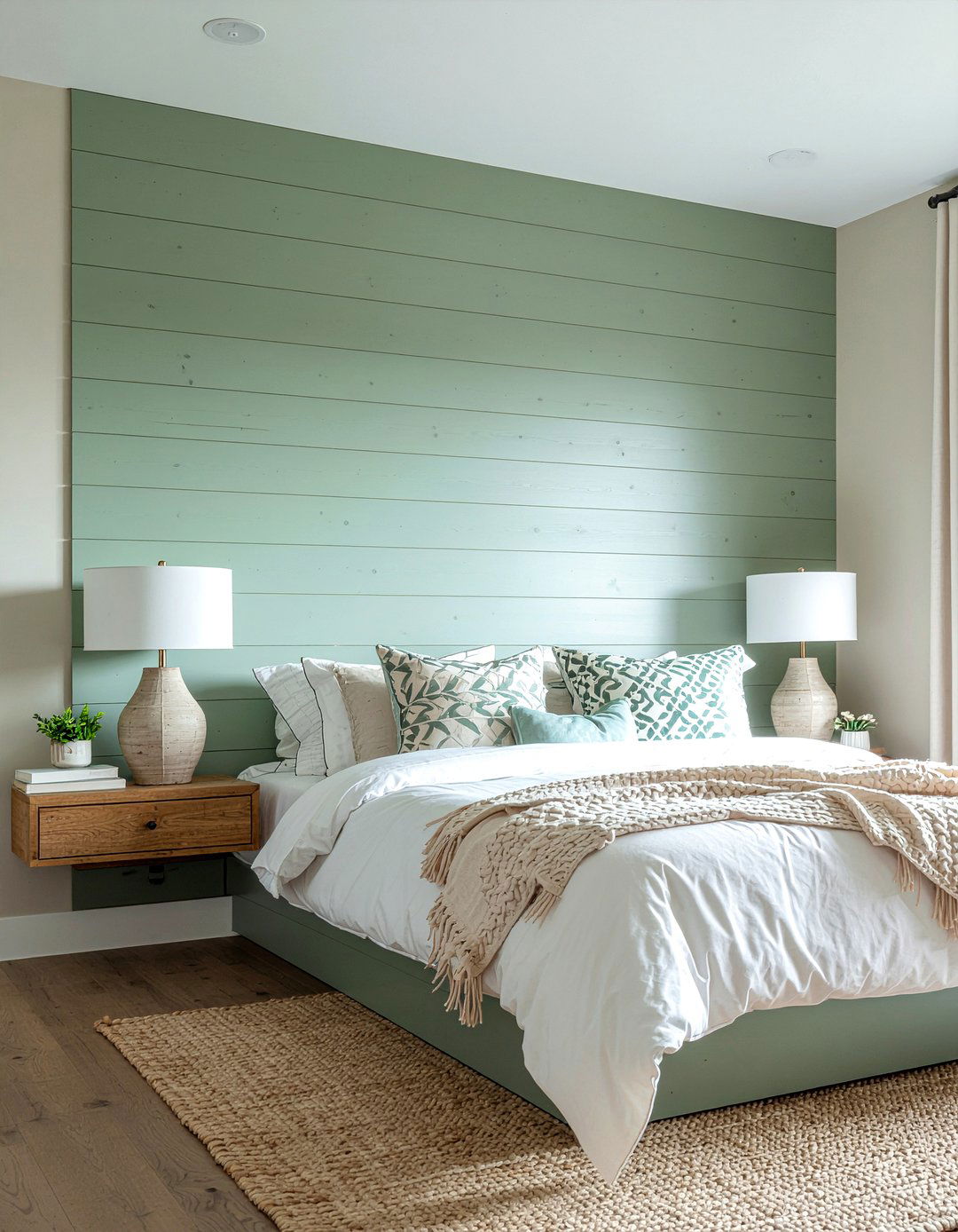 Painted Shiplap Board - 30 bedroom floating headboard ideas