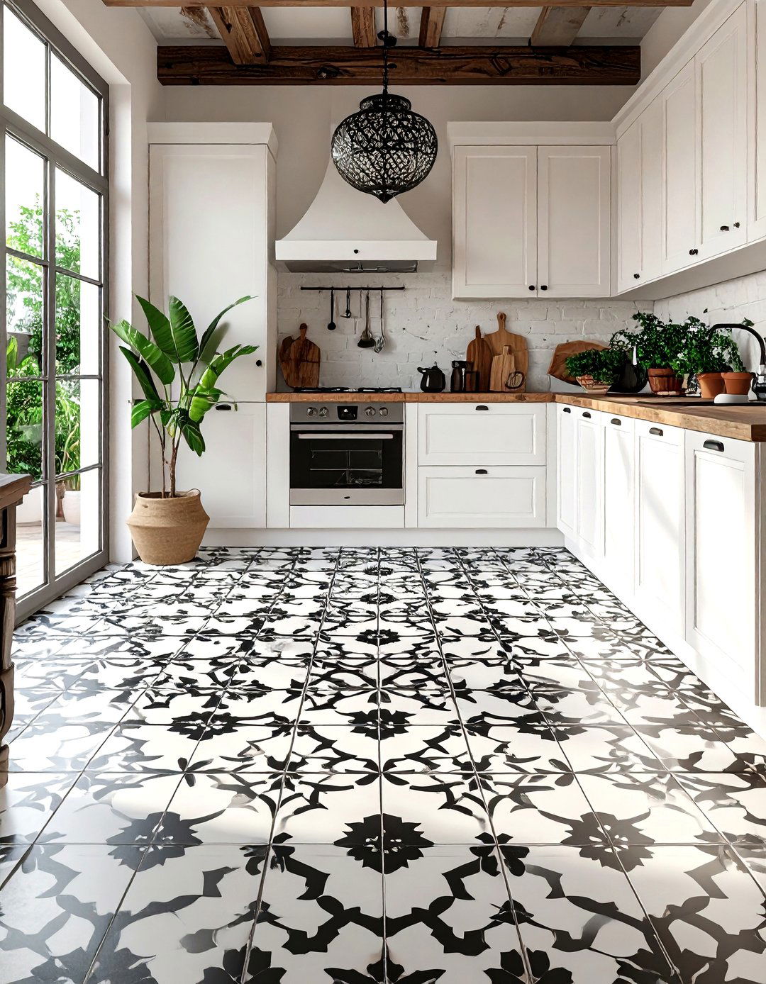 Painted Tile Floor - 30 DIY kitchen remodel ideas