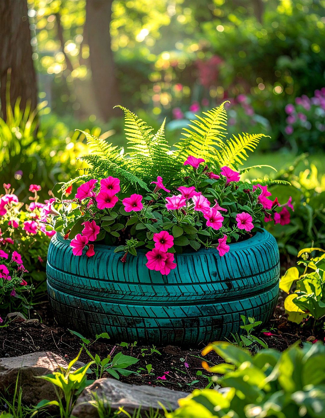 Painted Tire Planter - 30 upcycled decor ideas