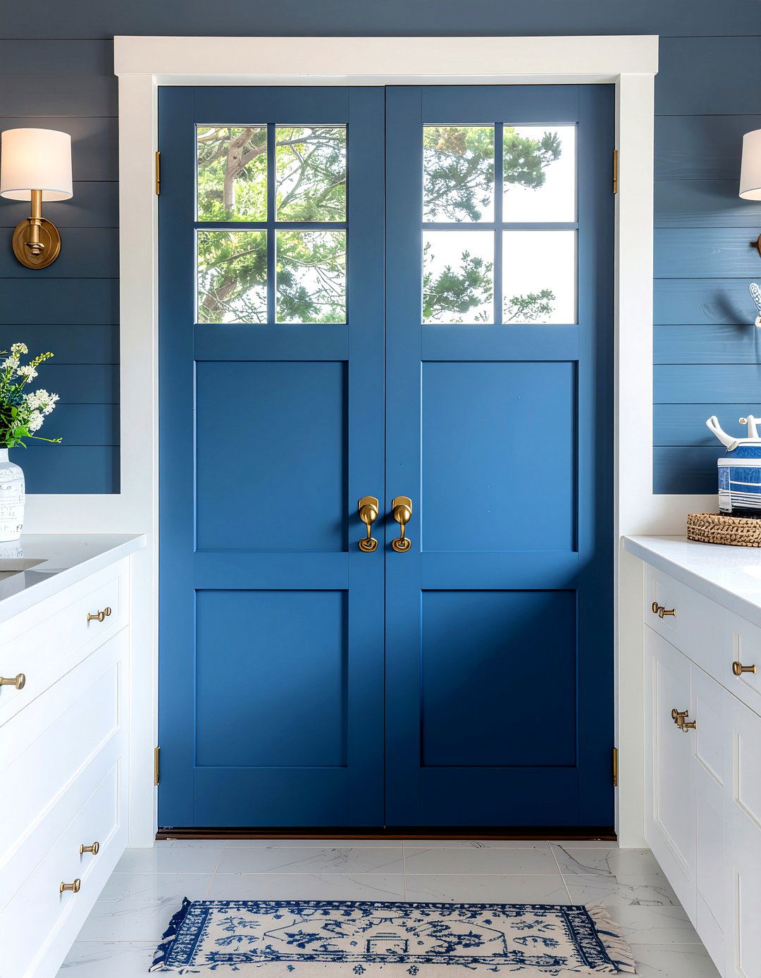 Painted blue bathroom french doors - 30 bathroom French door ideas