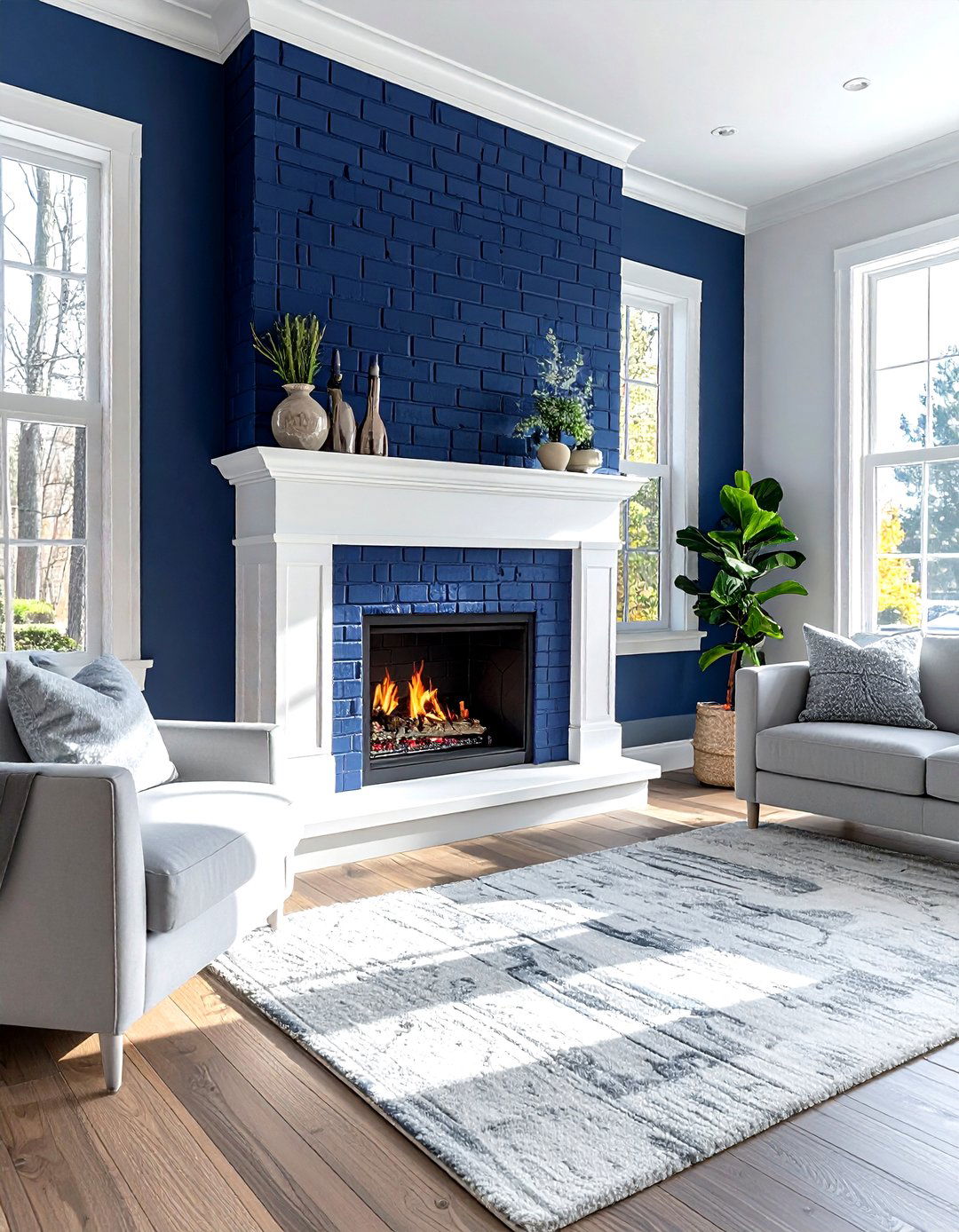 Painted brick fireplace - 30 living room wood burning fireplace ideas