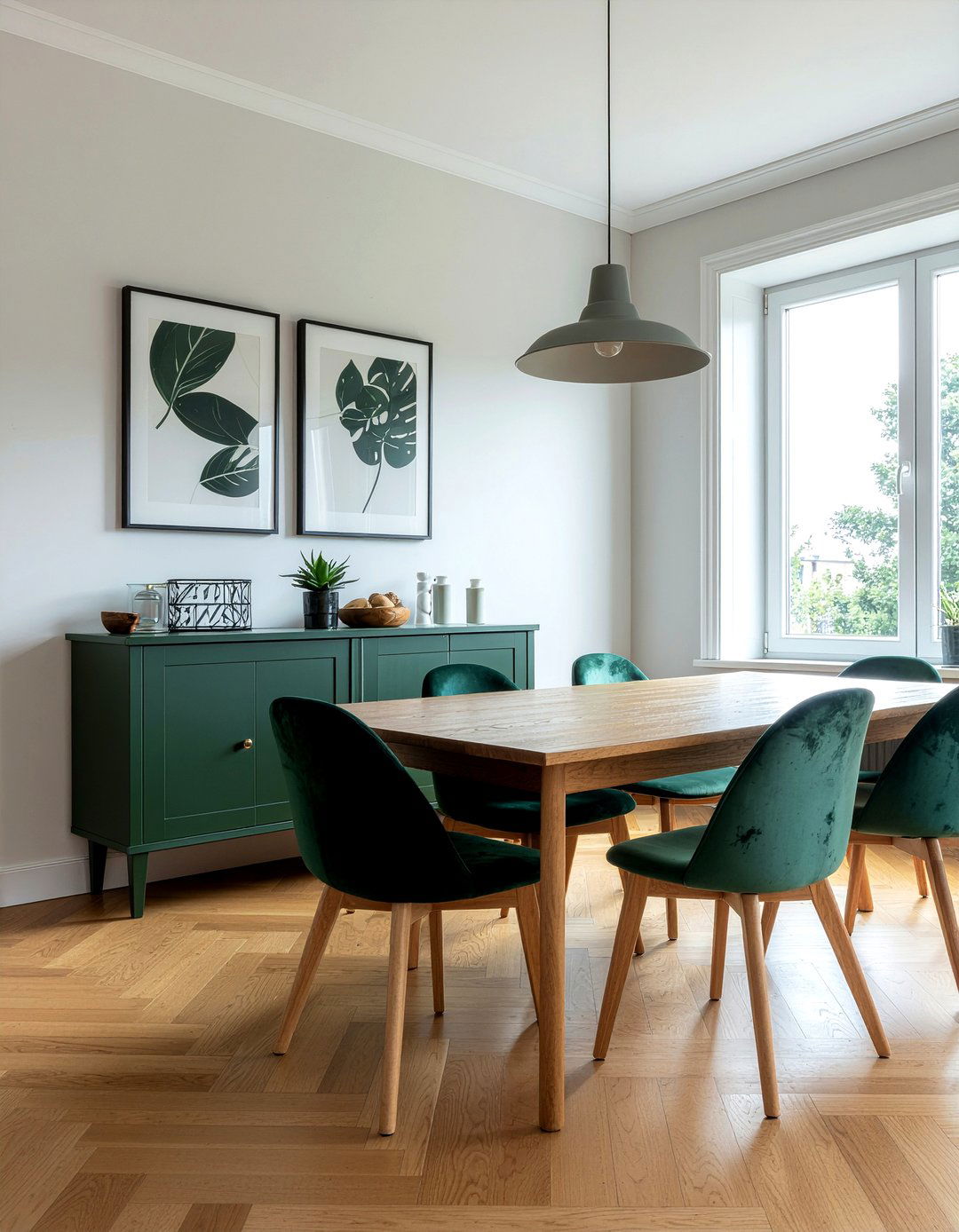 Painted buffet with wood dining table - 30 dining room finish mixing ideas