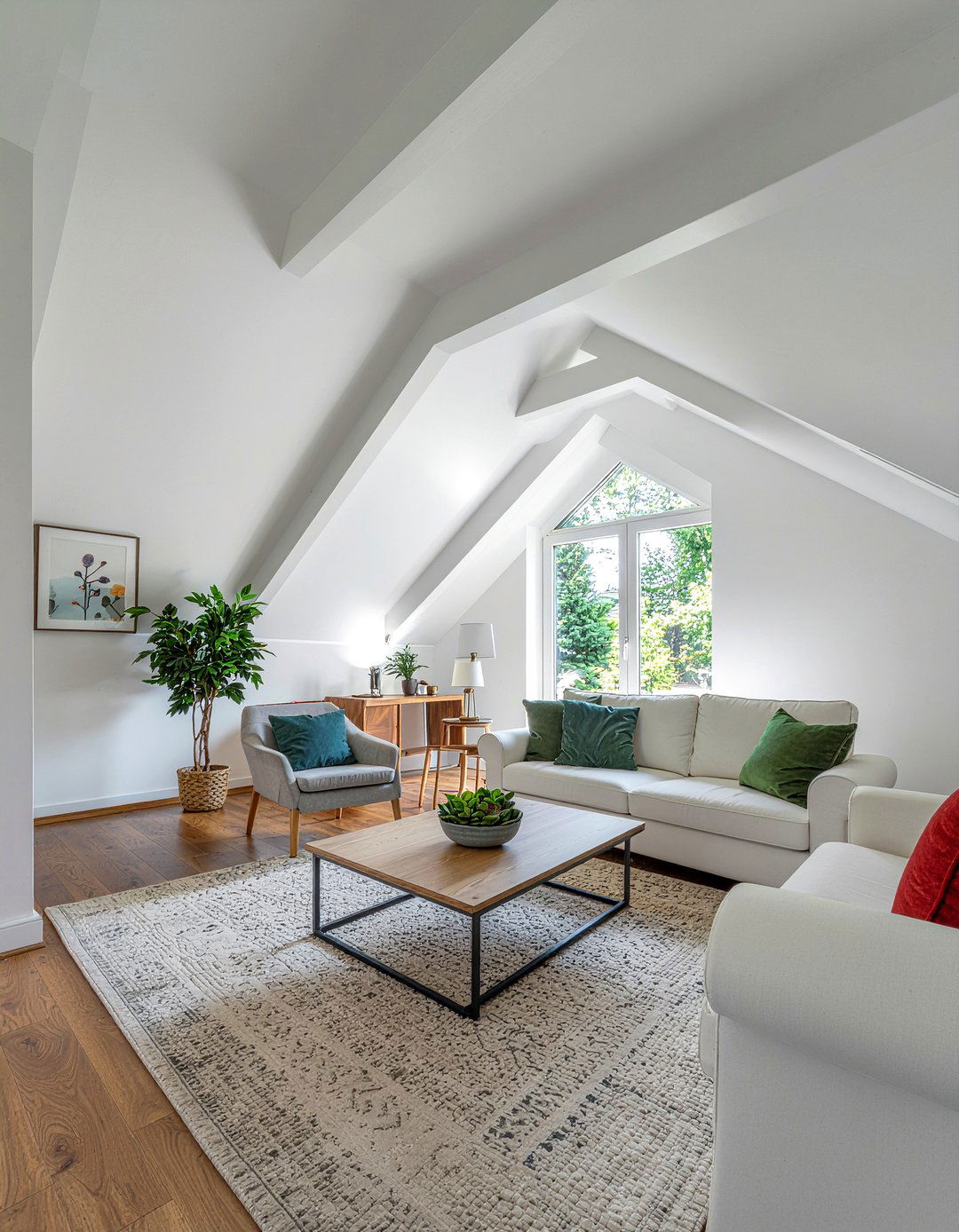 Painted ceiling beams living room - 30 sloped ceiling living room ideas