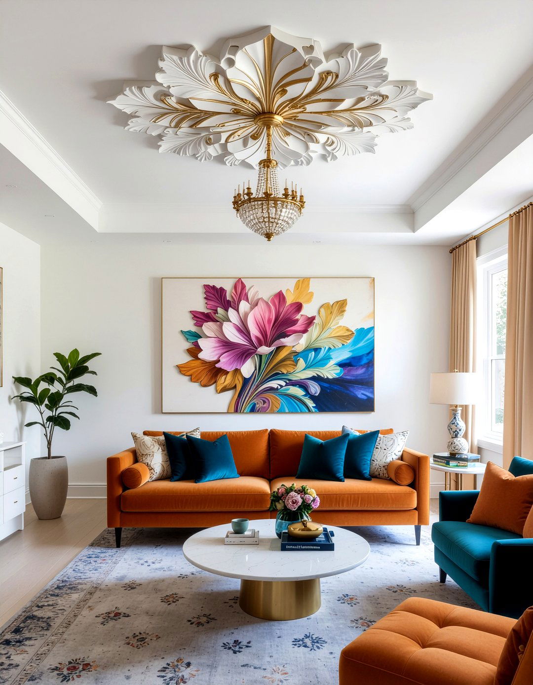 Painted ceiling rose - 30 living room rosette ideas