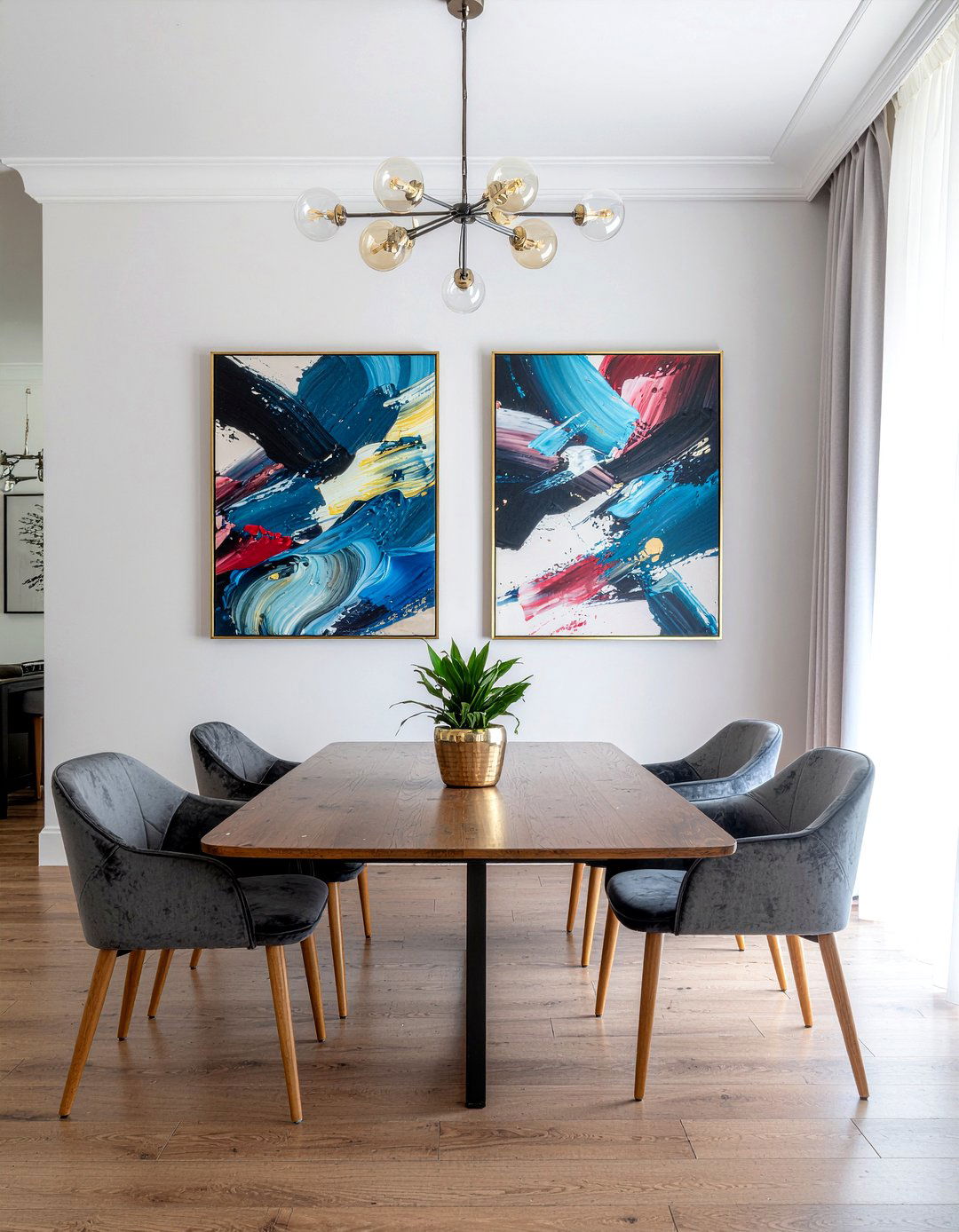 Pair Of Large Scale Paintings - 30 dining room symmetry ideas