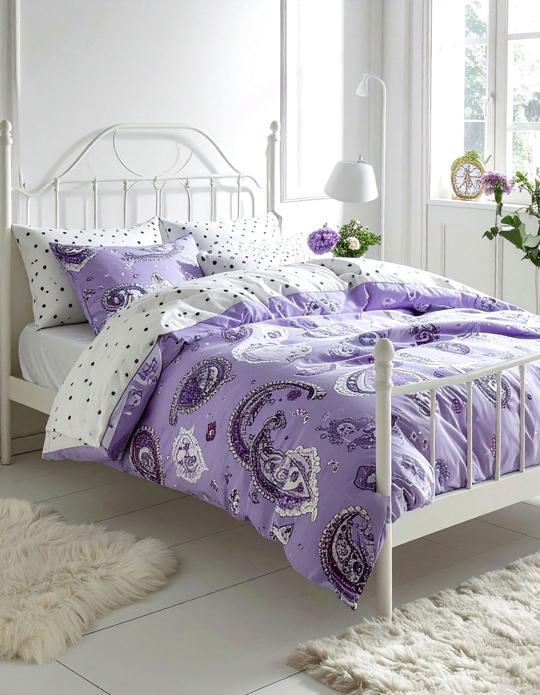 Paisley and polka dot bedding - 30 pattern mixing decor ideas