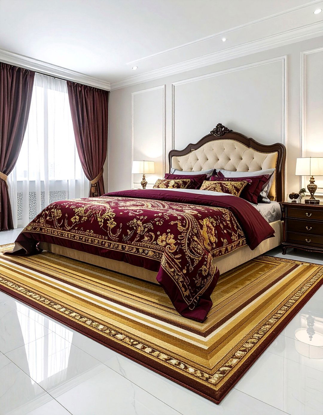 Paisley and striped rug bedroom - 30 bedroom pattern mixing ideas