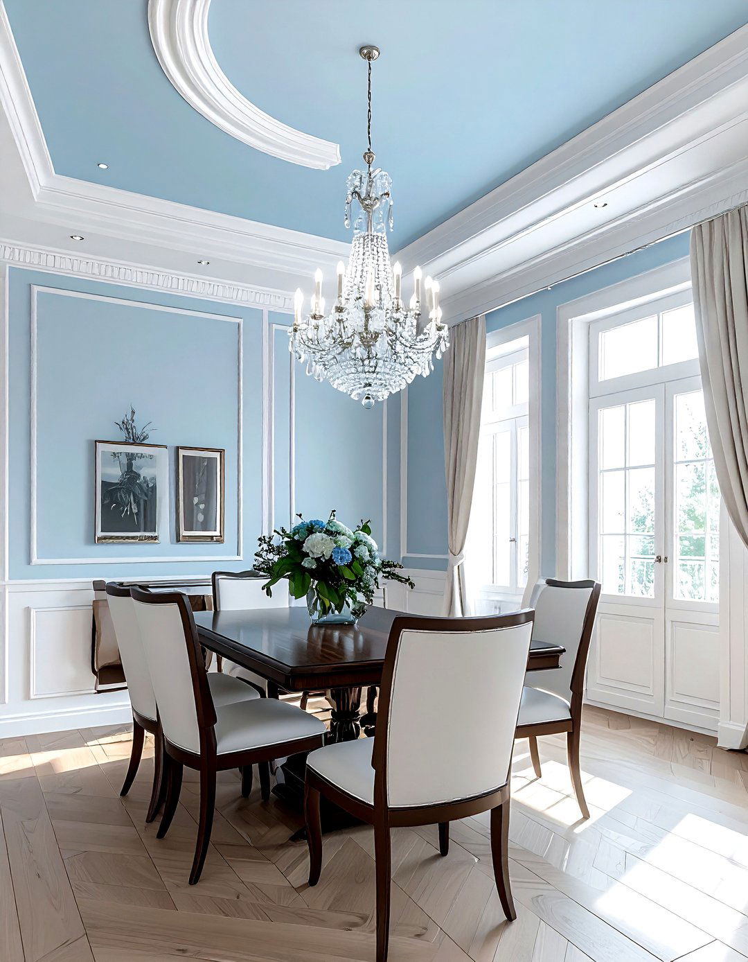 Pale Blue Ceiling - 30 blue and white dining room ideas