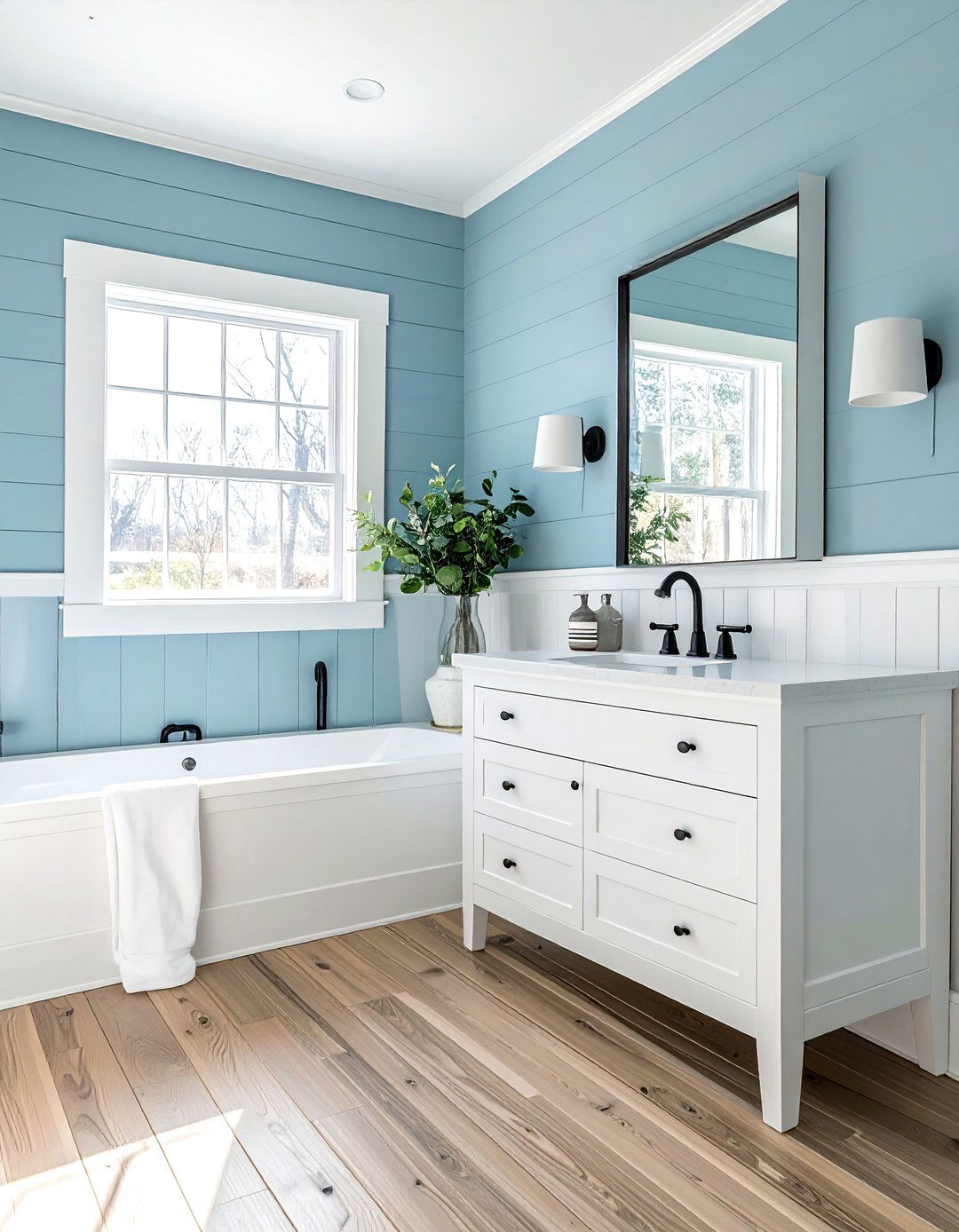 Pale Blue Shiplap - 30 blue bathroom ideas