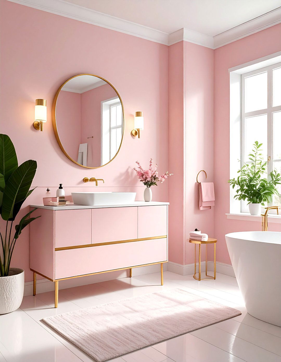 Pale Pink Bathroom Gold Vanity - 30 pink and gold bathroom ideas