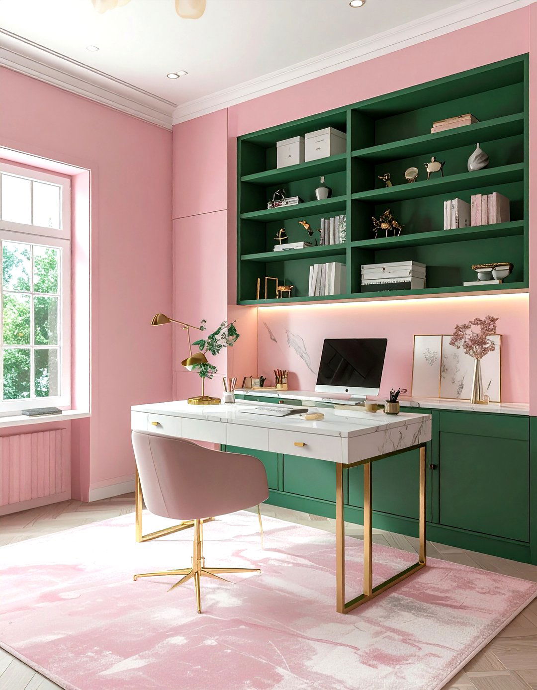 Pale Pink Emerald Green Office - 30 cool color scheme ideas