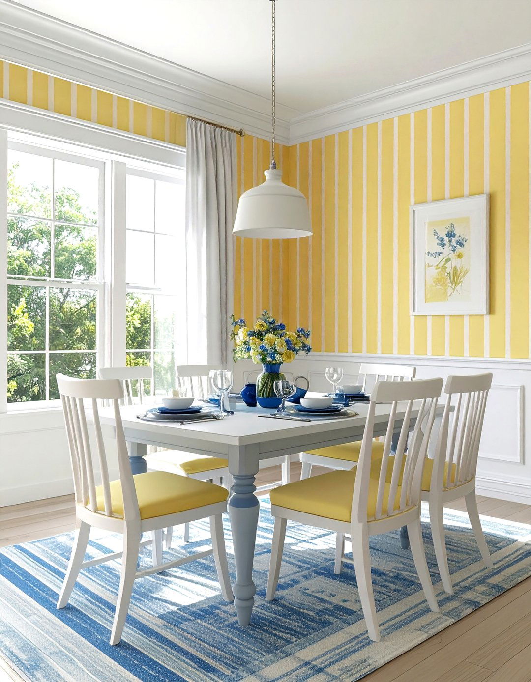 Pale Yellow Stripe Wallpaper - 30 subtle wallpaper dining room ideas
