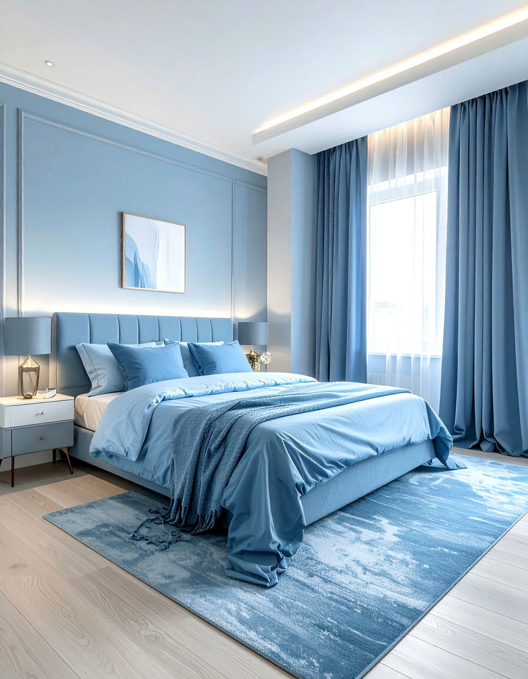 Pale blue monochromatic room - 30 modern blue bedroom ideas