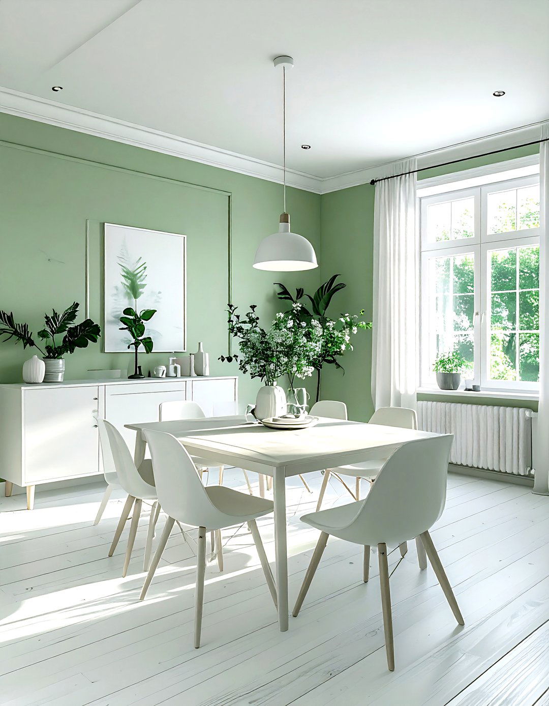 Pale green scandinavian dining room - 30 green and white dining room ideas