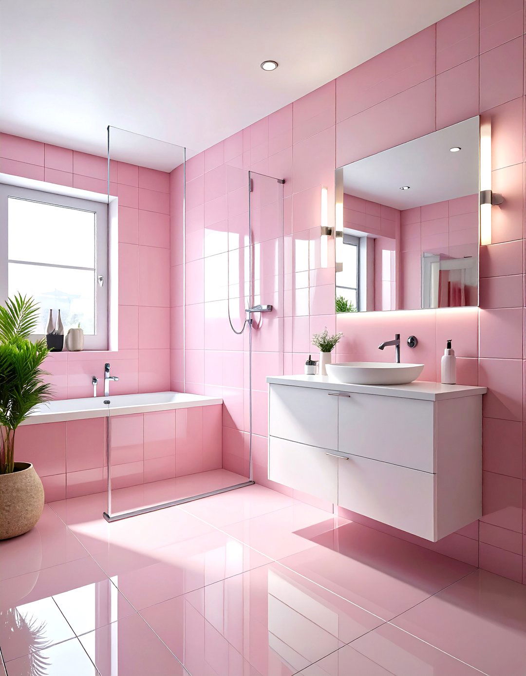 Pale pink and chrome bathroom - 30 pink bathroom color schemes