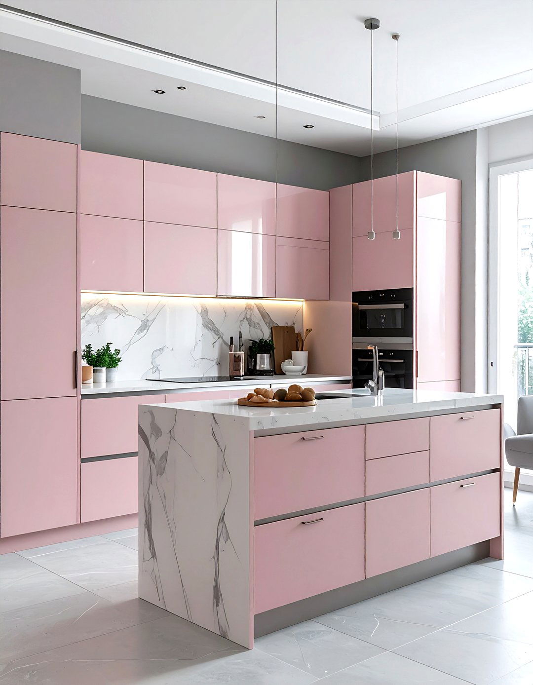 Pale pink and grey kitchen cabinets - 30 two-tone kitchen cabinet ideas