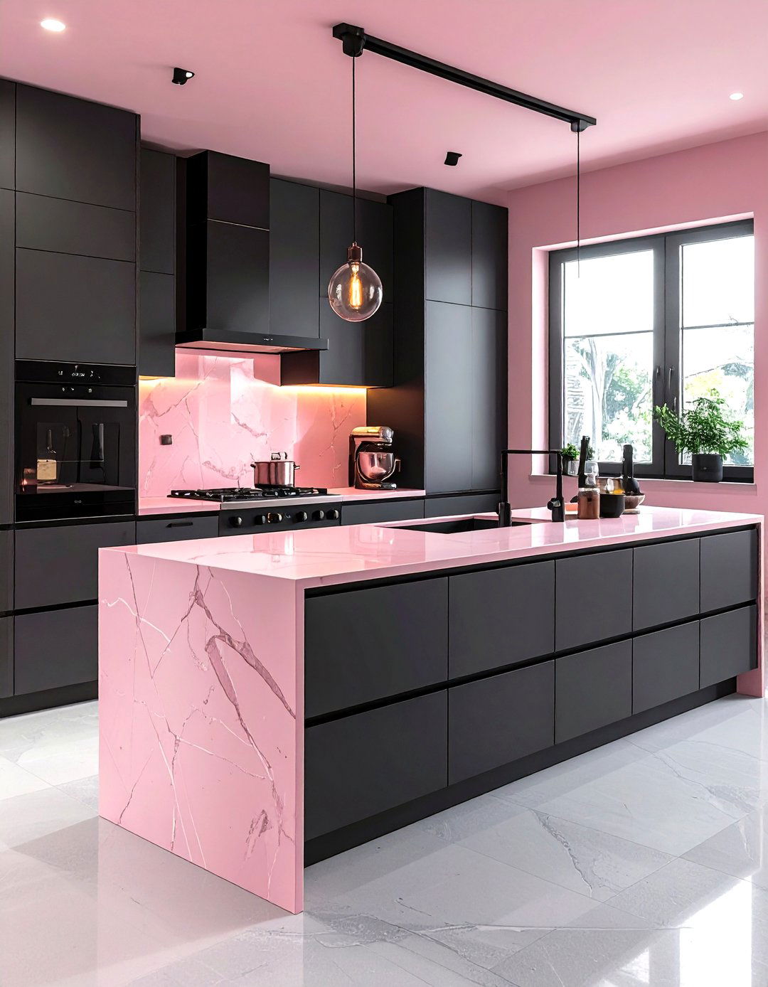 Pale pink dark gray kitchen - 30 pink and gray kitchen ideas