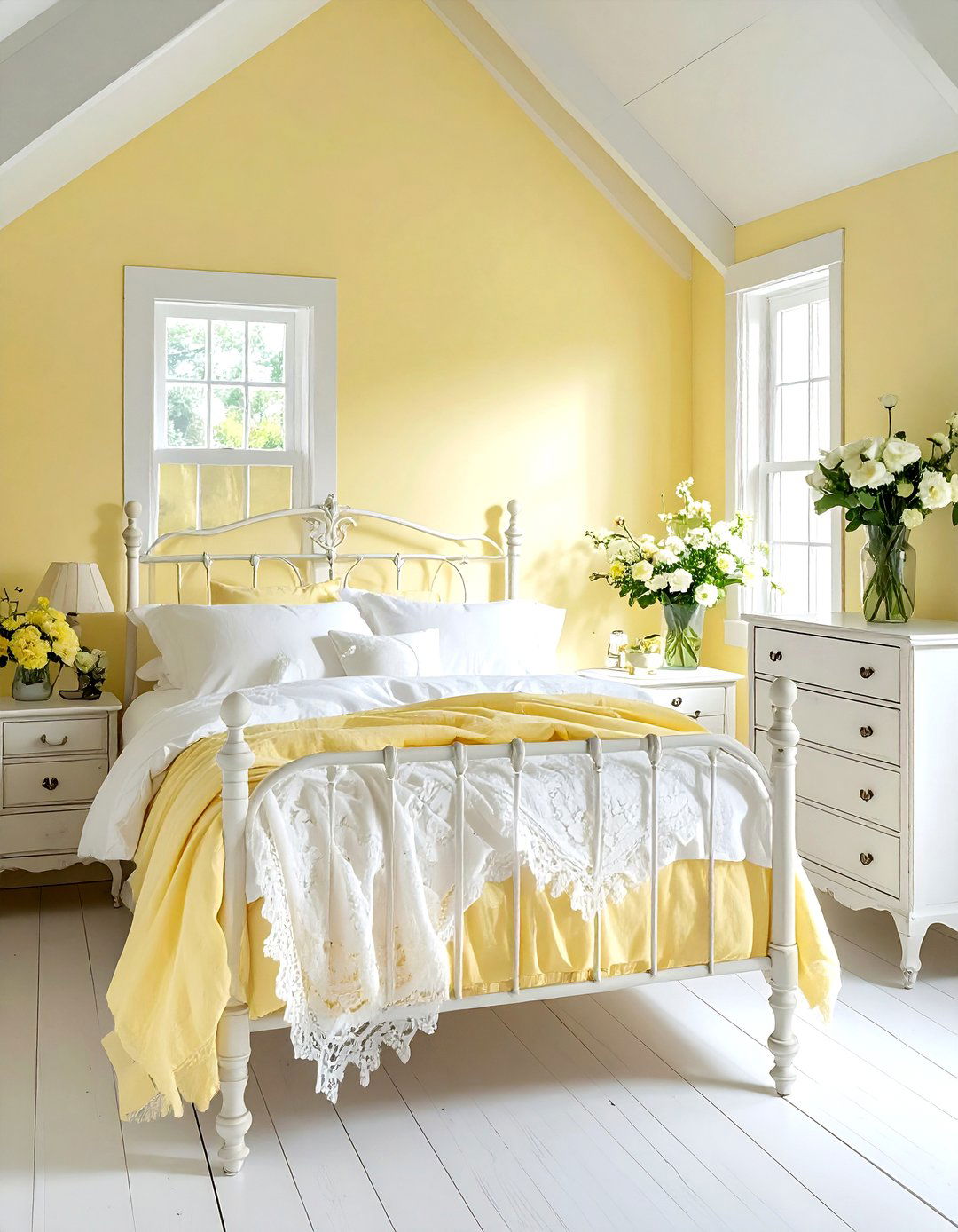 Pale yellow cottage bedroom - 30 yellow and white bedroom ideas