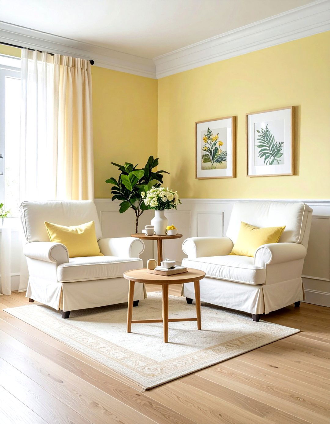 Pale yellow living room - 30 yellow and white living room ideas