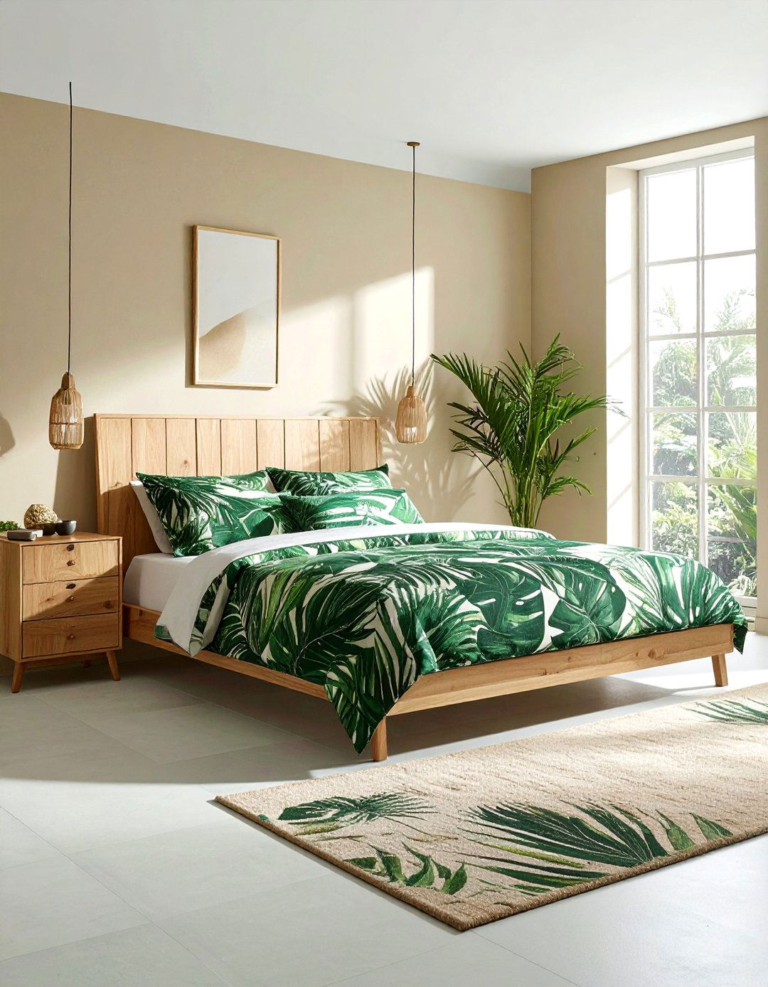 Palm Leaf Print Bedroom - 30 Palm Springs decor ideas