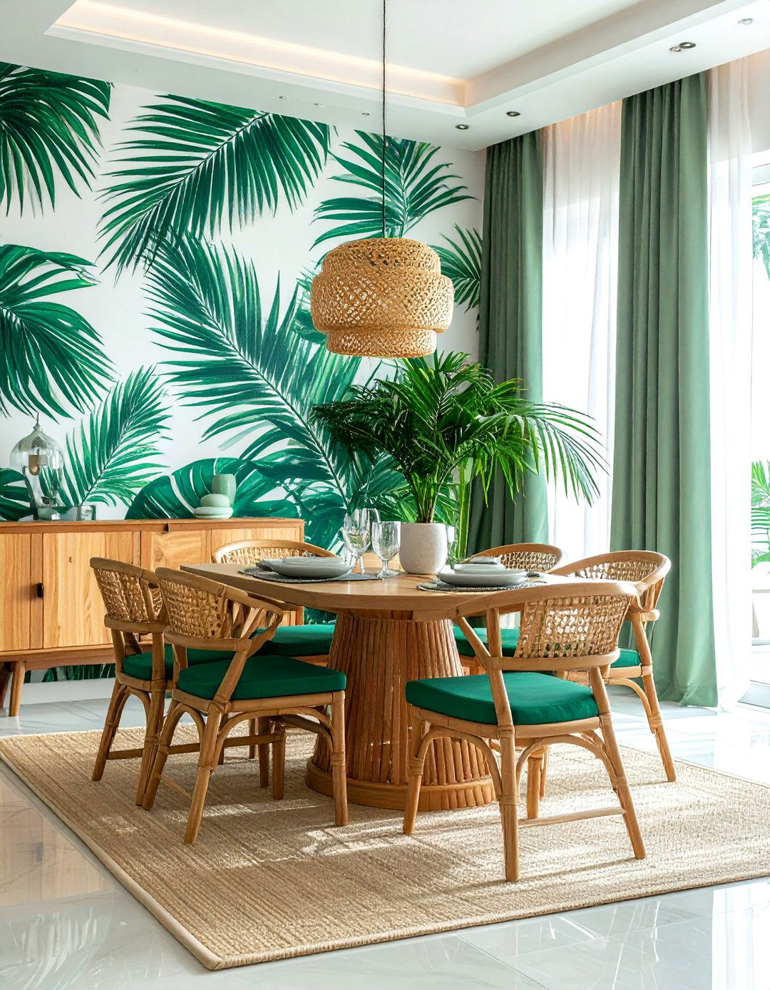 Palm Leaf Wallpaper - 30 Palm Beach dining room ideas