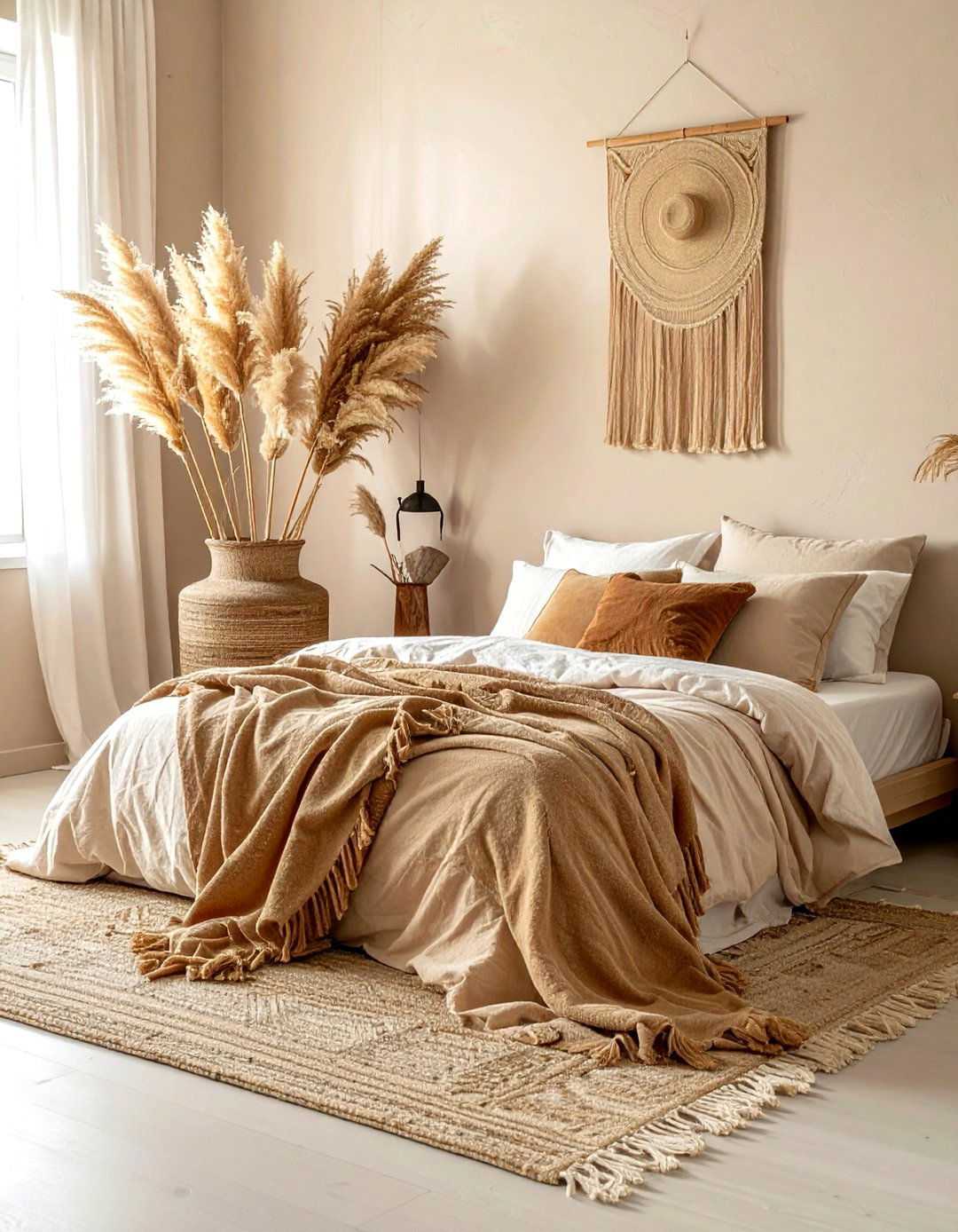 Pampas Grass Bedroom - 30 bohemian beige bedroom ideas