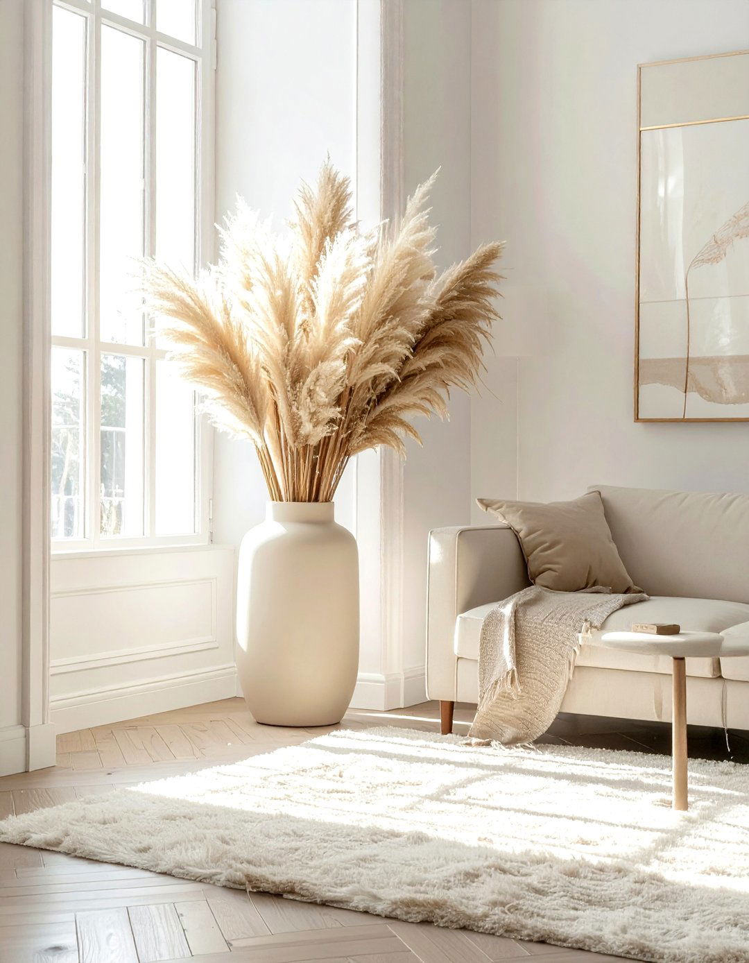 Pampas grass arrangement - 30 beige living room accessories ideas