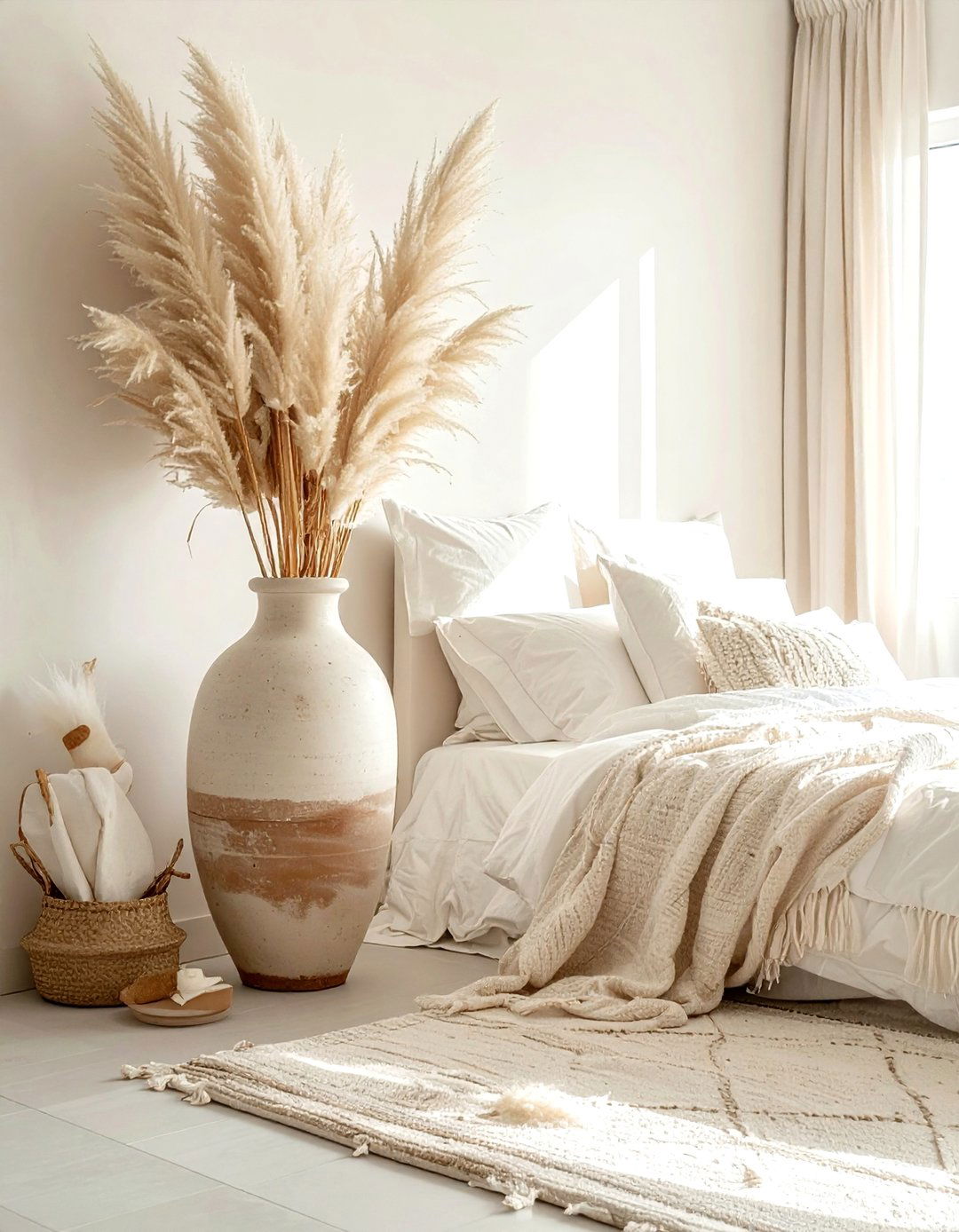 Pampas grass decor - 30 bohemian cream bedroom ideas