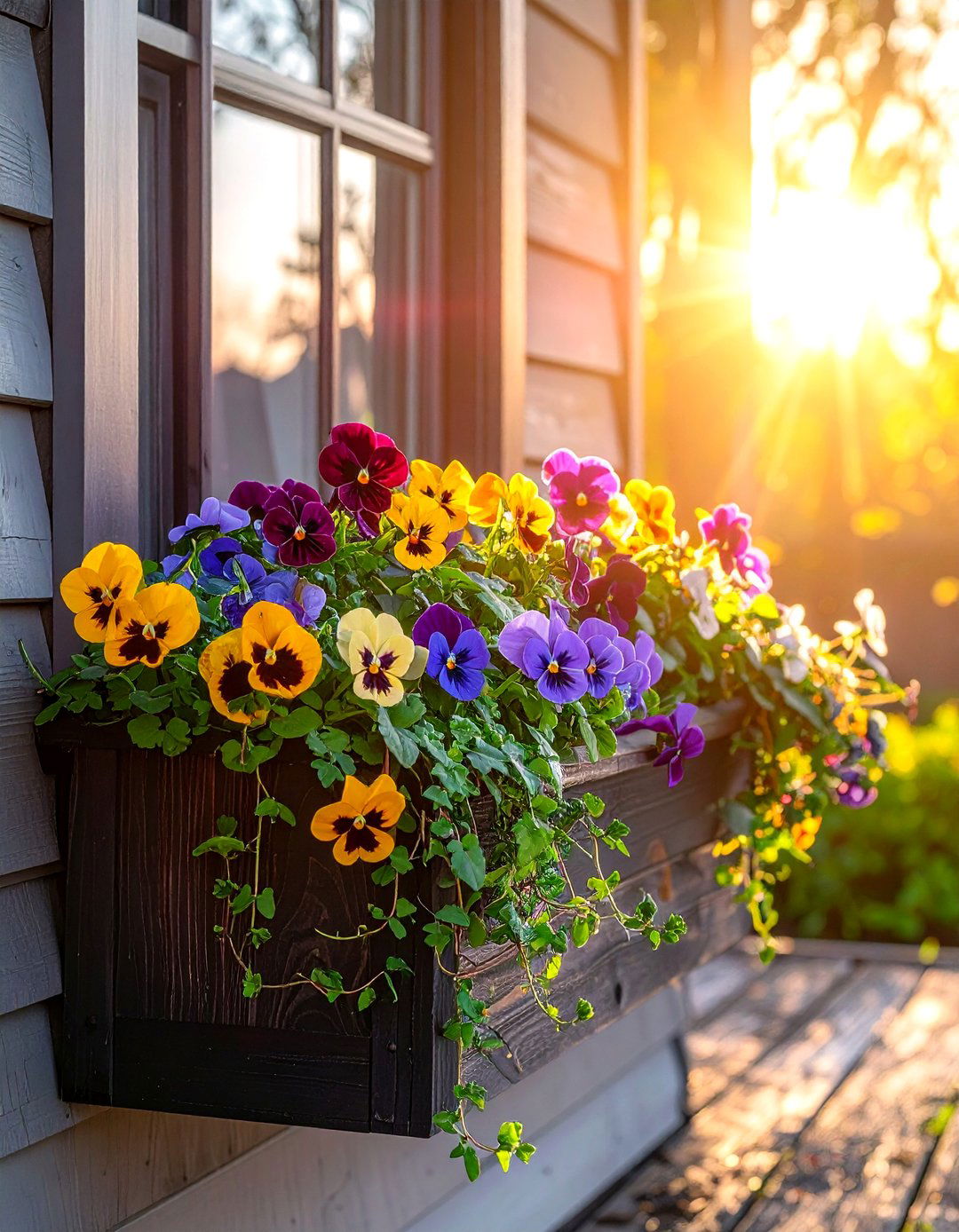 Pansy window box for spring - 30 window box ideas