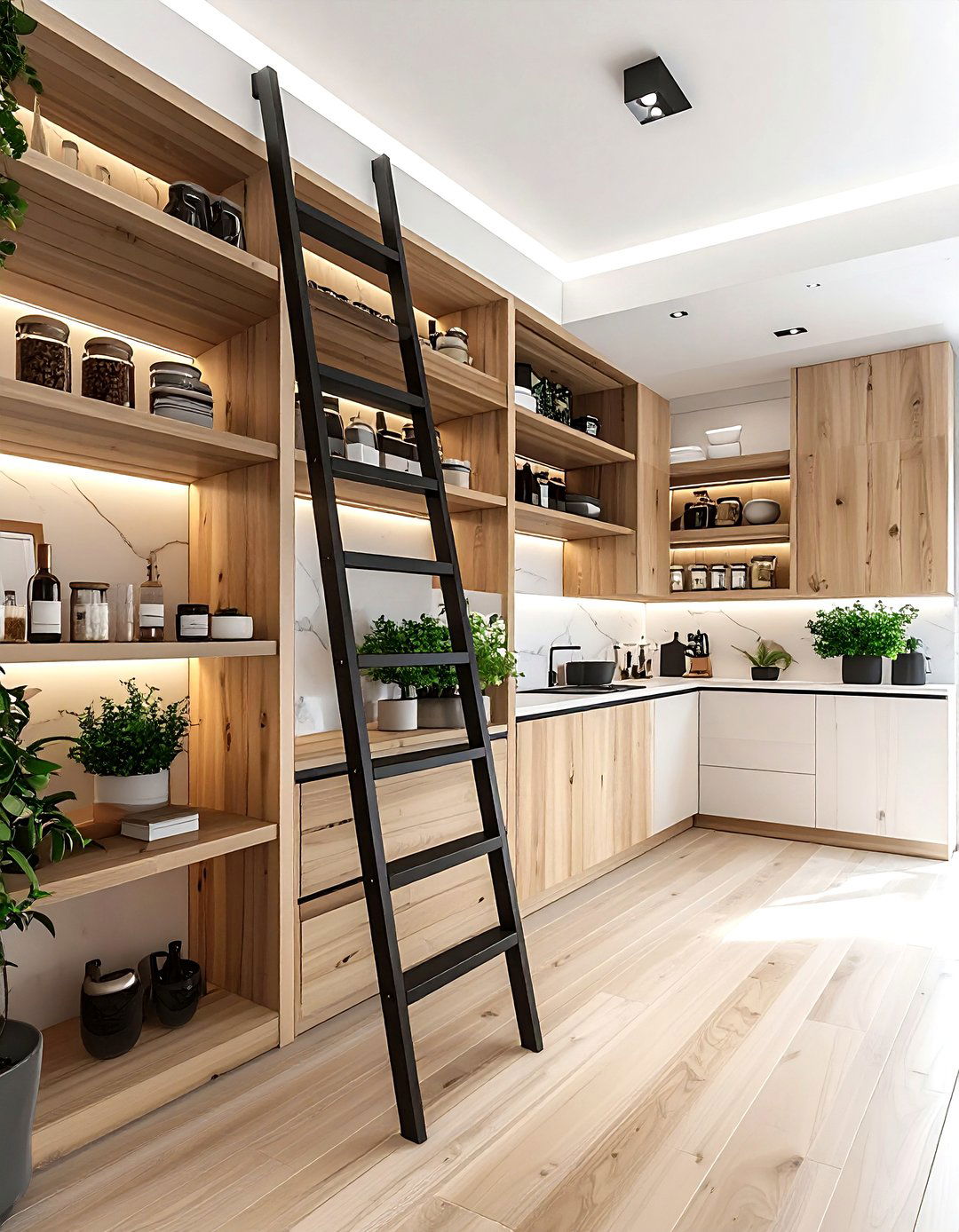 Pantry With Rolling Ladder - 30 pantry cabinet kitchen ideas