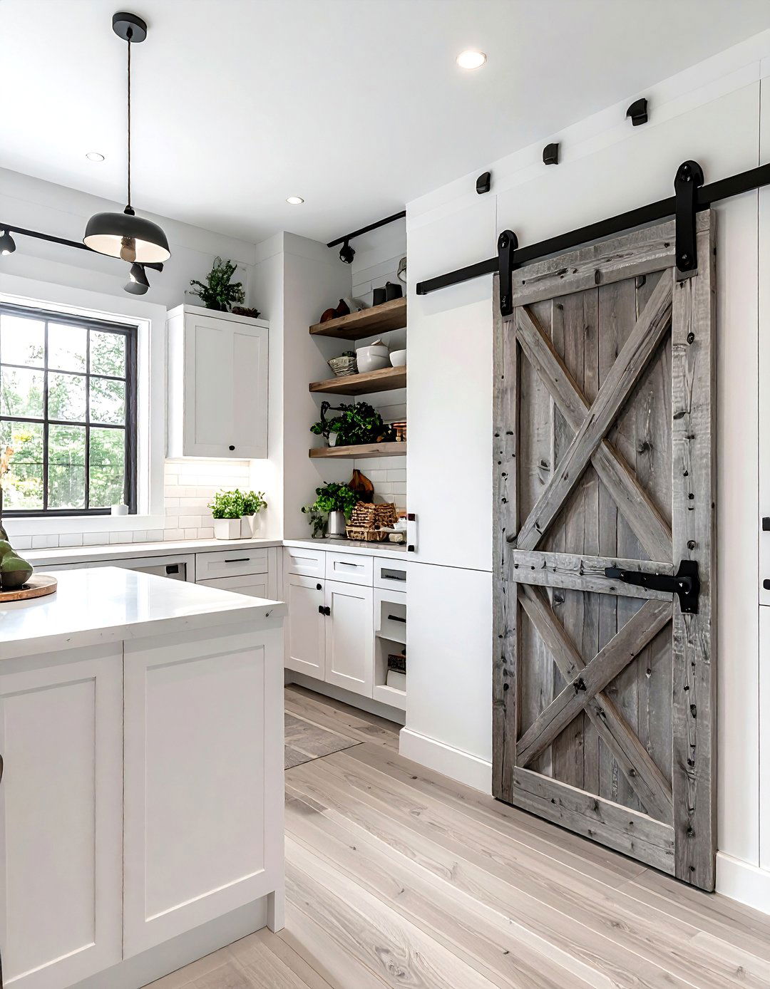 Pantry with sliding barn door - 30 walk-in pantry kitchen ideas