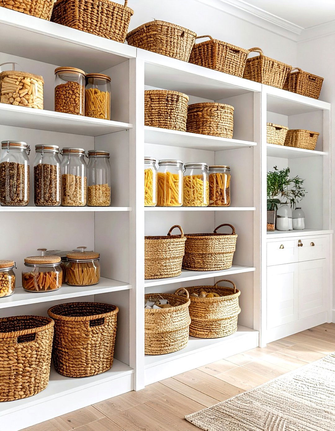 Pantry with wicker baskets - 30 kitchen warm settings