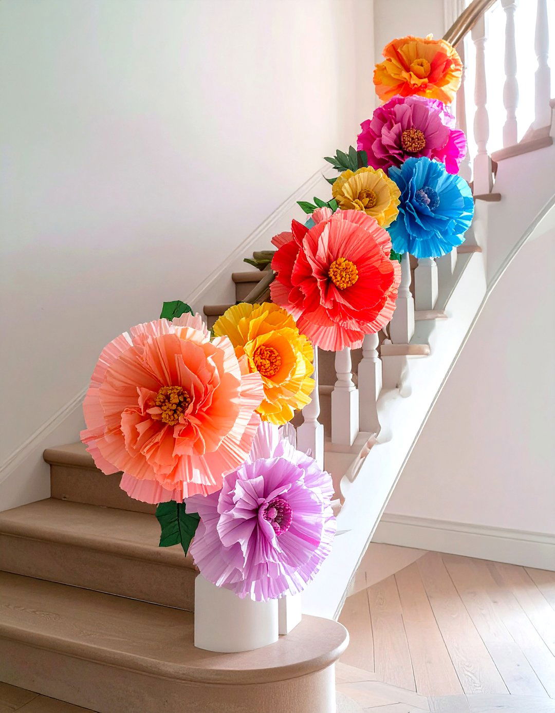 Paper Flower Banister - 30 banister decor ideas
