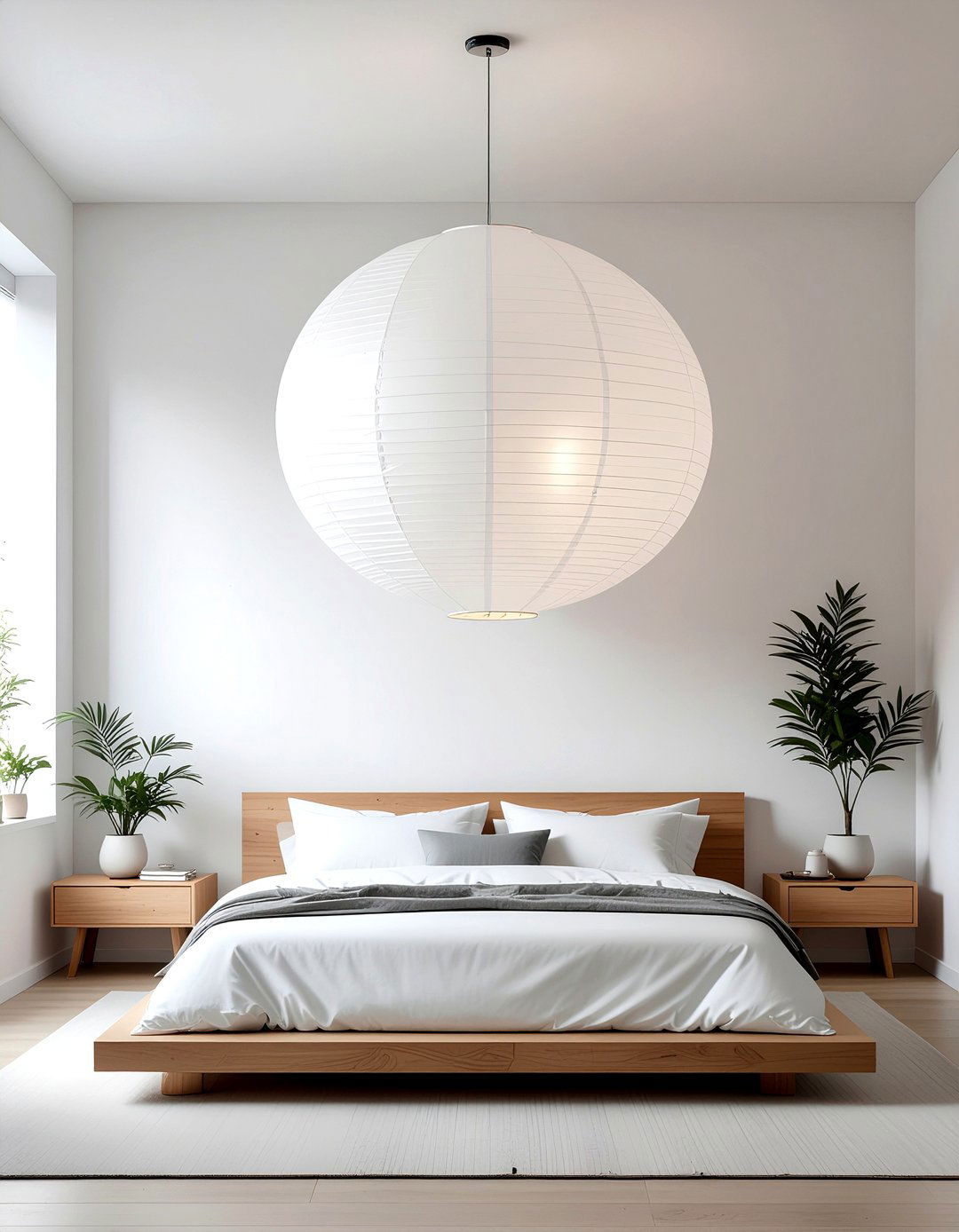 Paper lantern light - 30 warm minimalist bedroom ideas