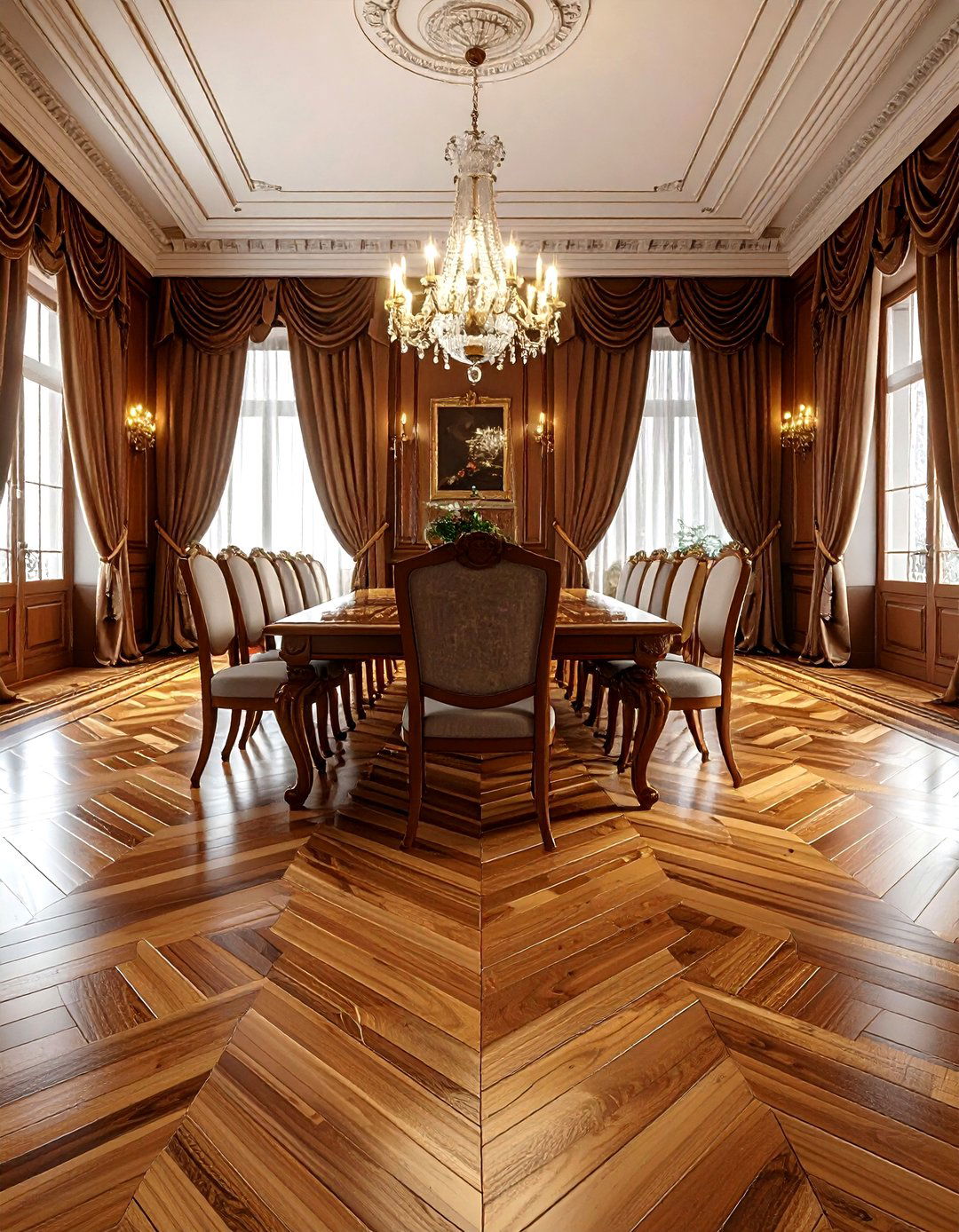 Parquet Wood Floor - 30 dining room floor design ideas