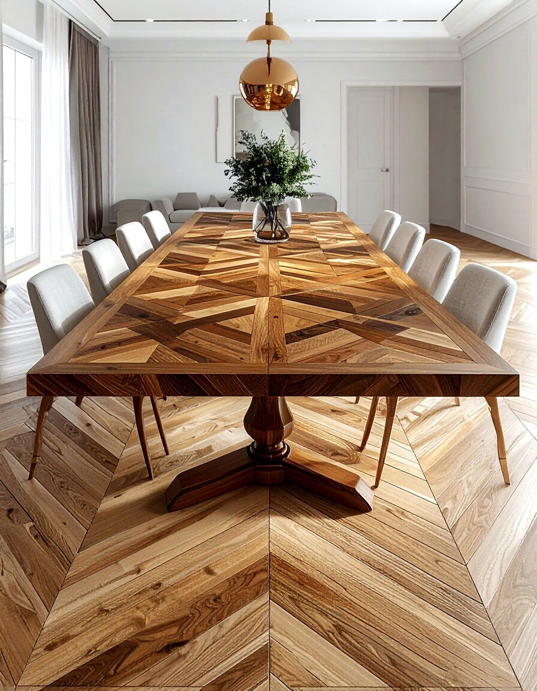Parquet Wood Table Top - 30 reclaimed wood dining room ideas