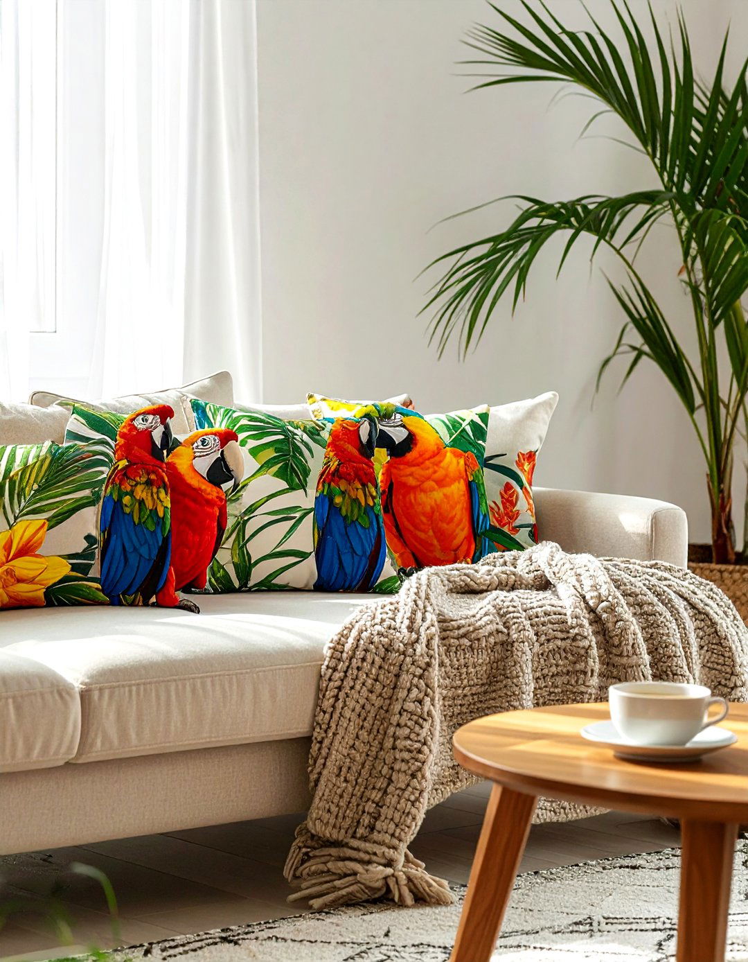 Parrot print cushion - 30 jungle decor ideas