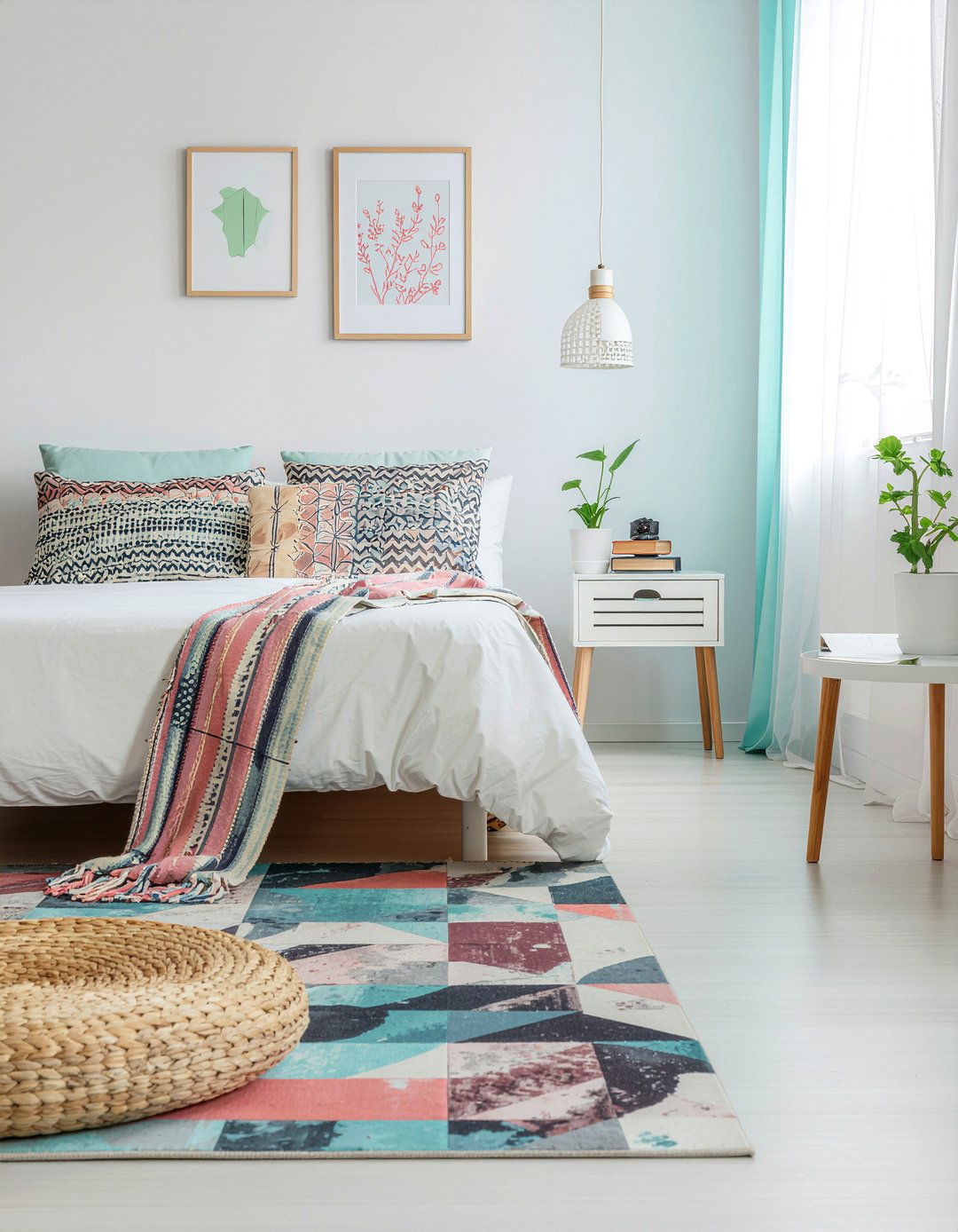 Pastel Geometric Rug - 30 pastel bedroom ideas