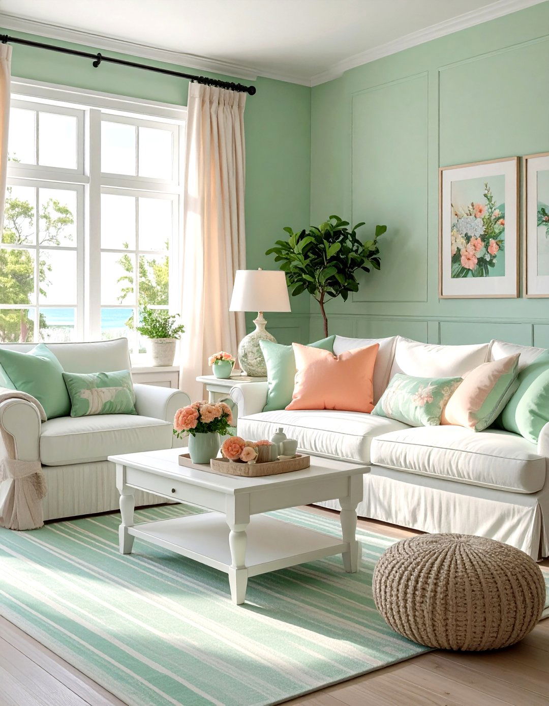 Pastel Green Coastal Living Room - 30 coastal green living room ideas