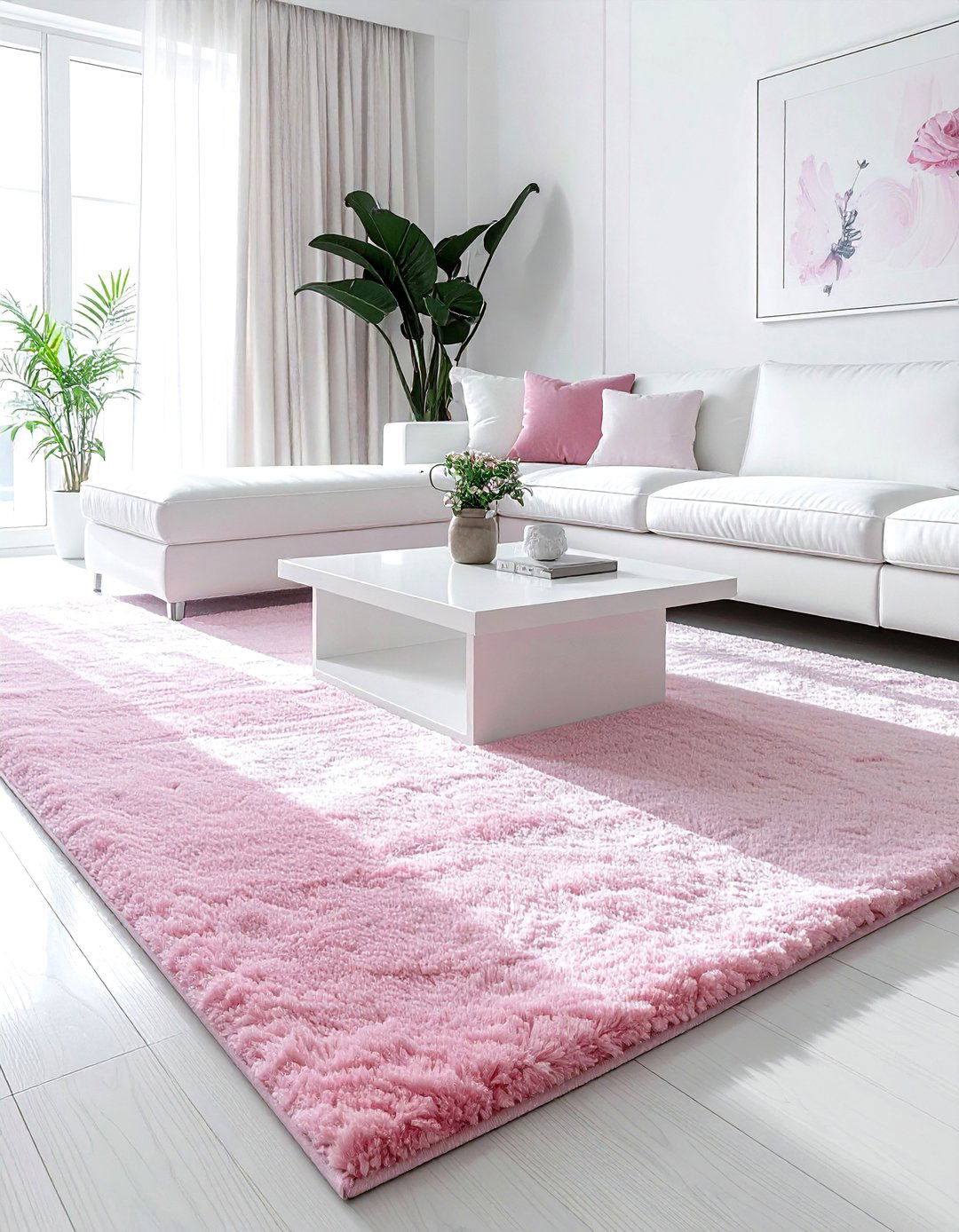 Pastel Pink Area Rug - 30 pink and white living room ideas