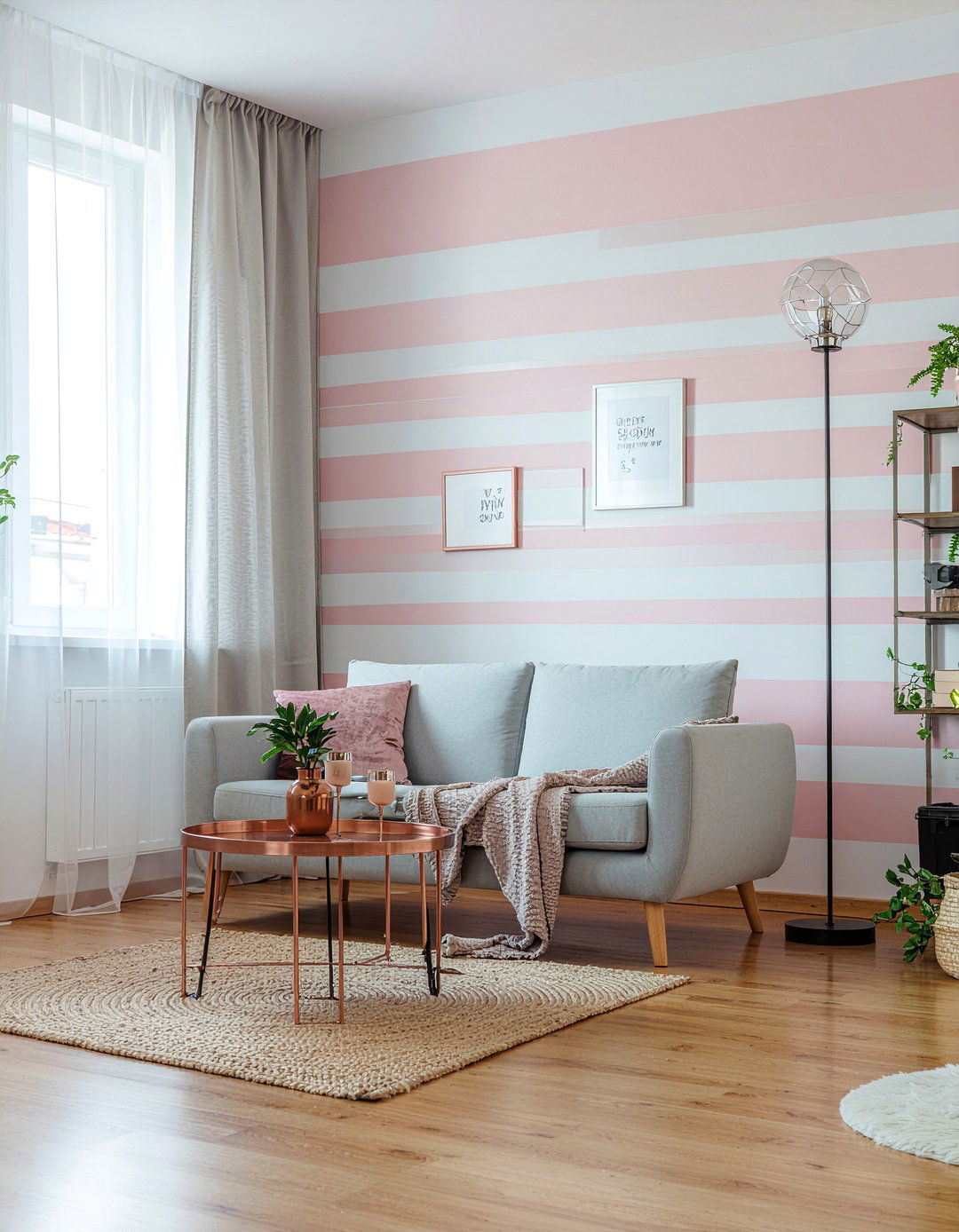 Pastel Pink Striped Accent - 30 living room striped wall ideas