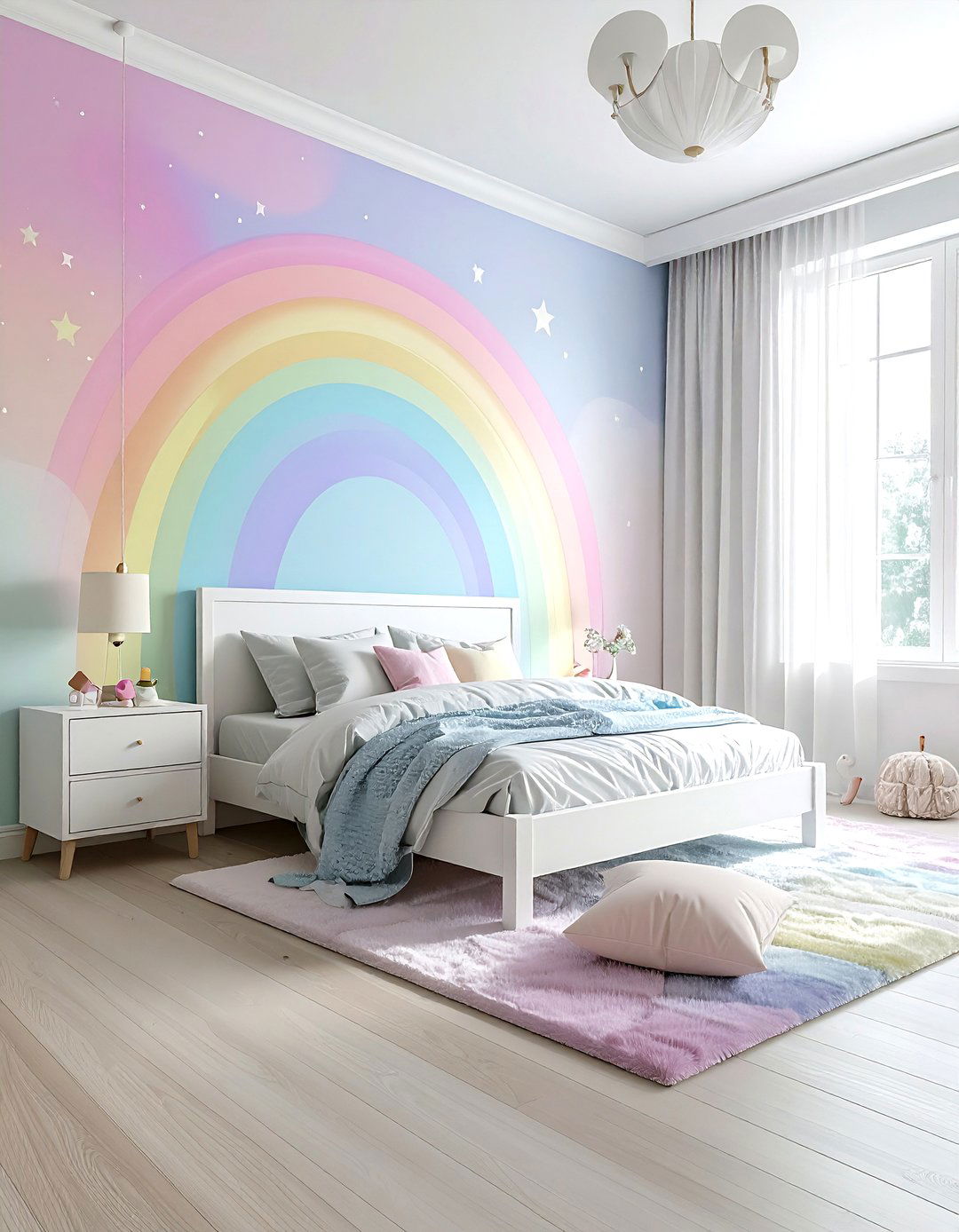 Pastel Rainbow Wall - 30 unicorn bedroom ideas