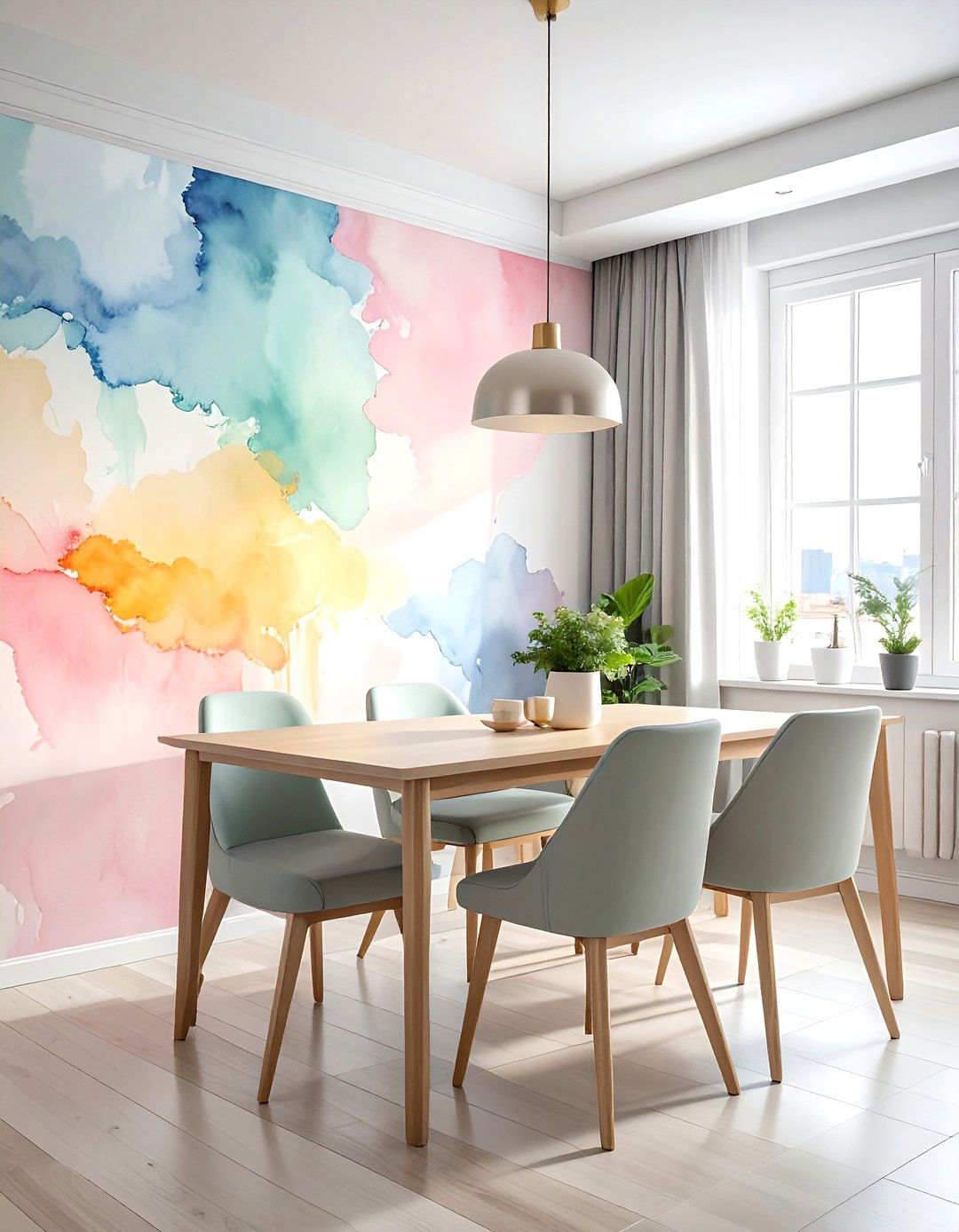 Pastel Watercolor Wallpaper - 30 subtle wallpaper dining room ideas