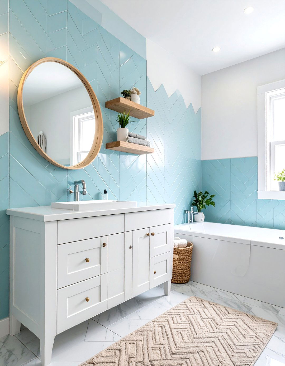 Pastel blue chevron bathroom wall - 30 chevron pattern bathroom ideas