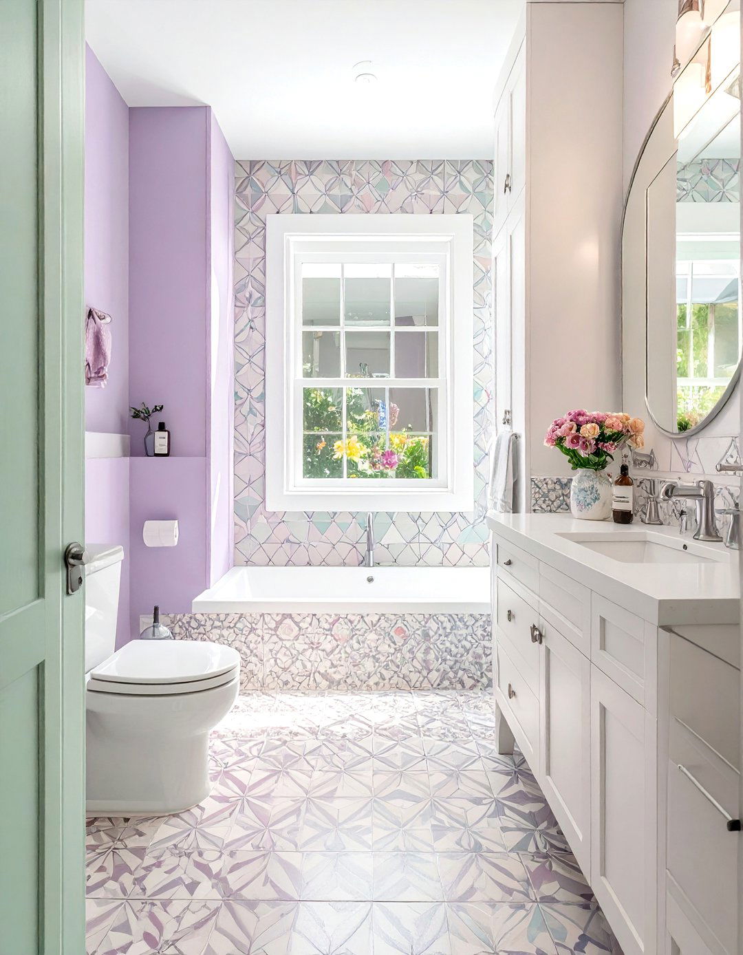 Pastel encaustic tile bathroom - 30 encaustic tile bathroom ideas